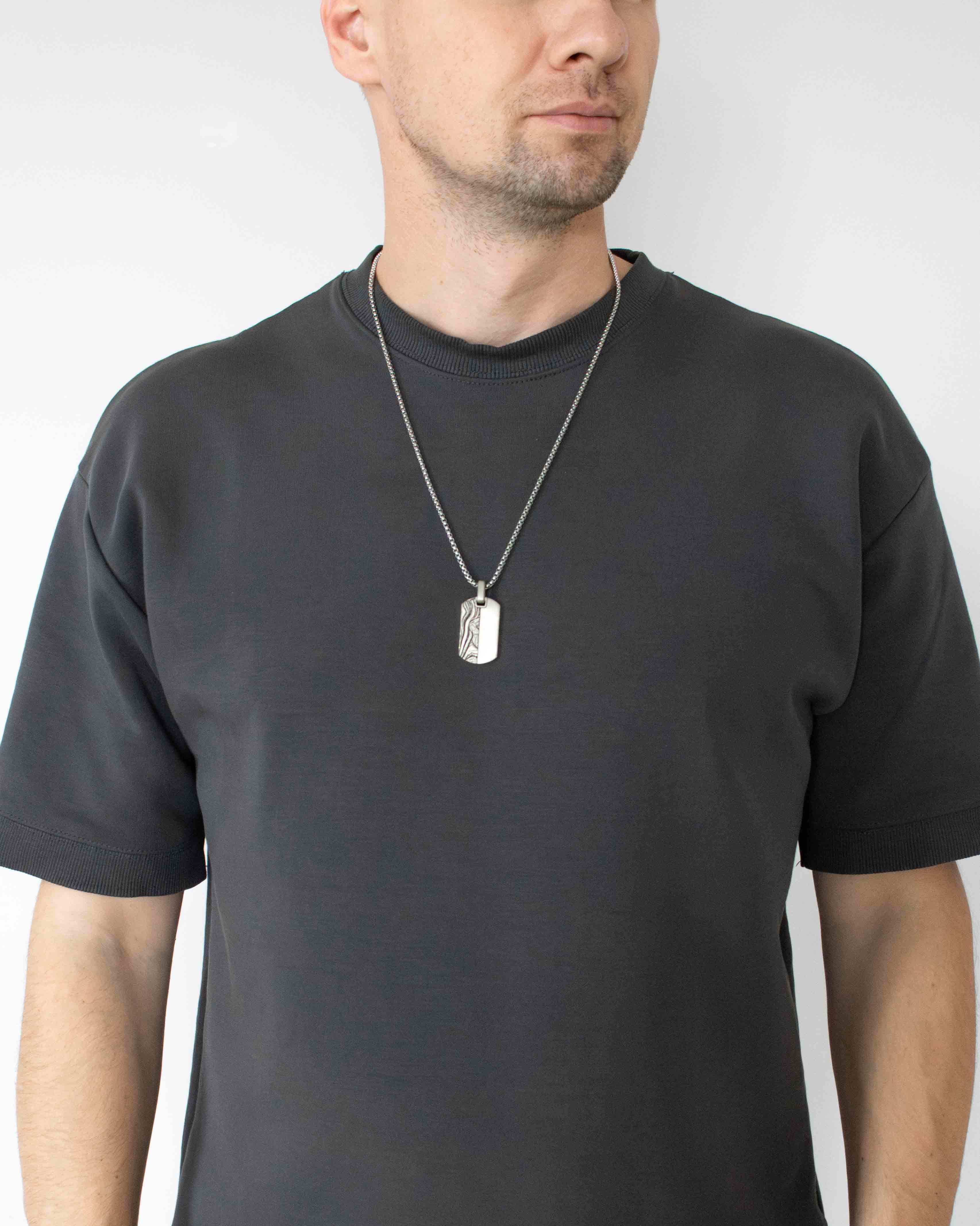 Double Texture Silver Dog Tag Necklace Abstract & Plain