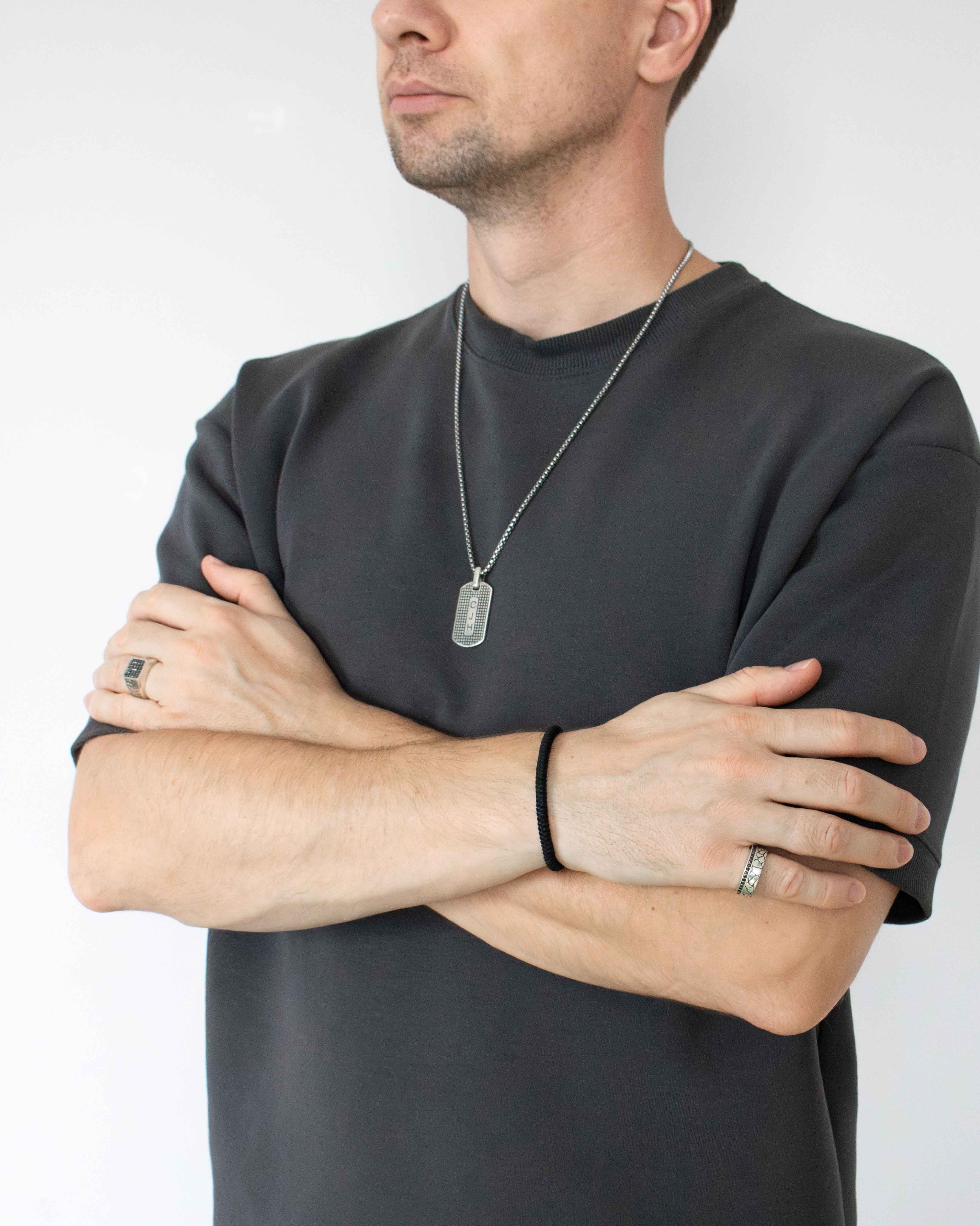 Mens Silver Personalized Pendant Necklace with Pattern