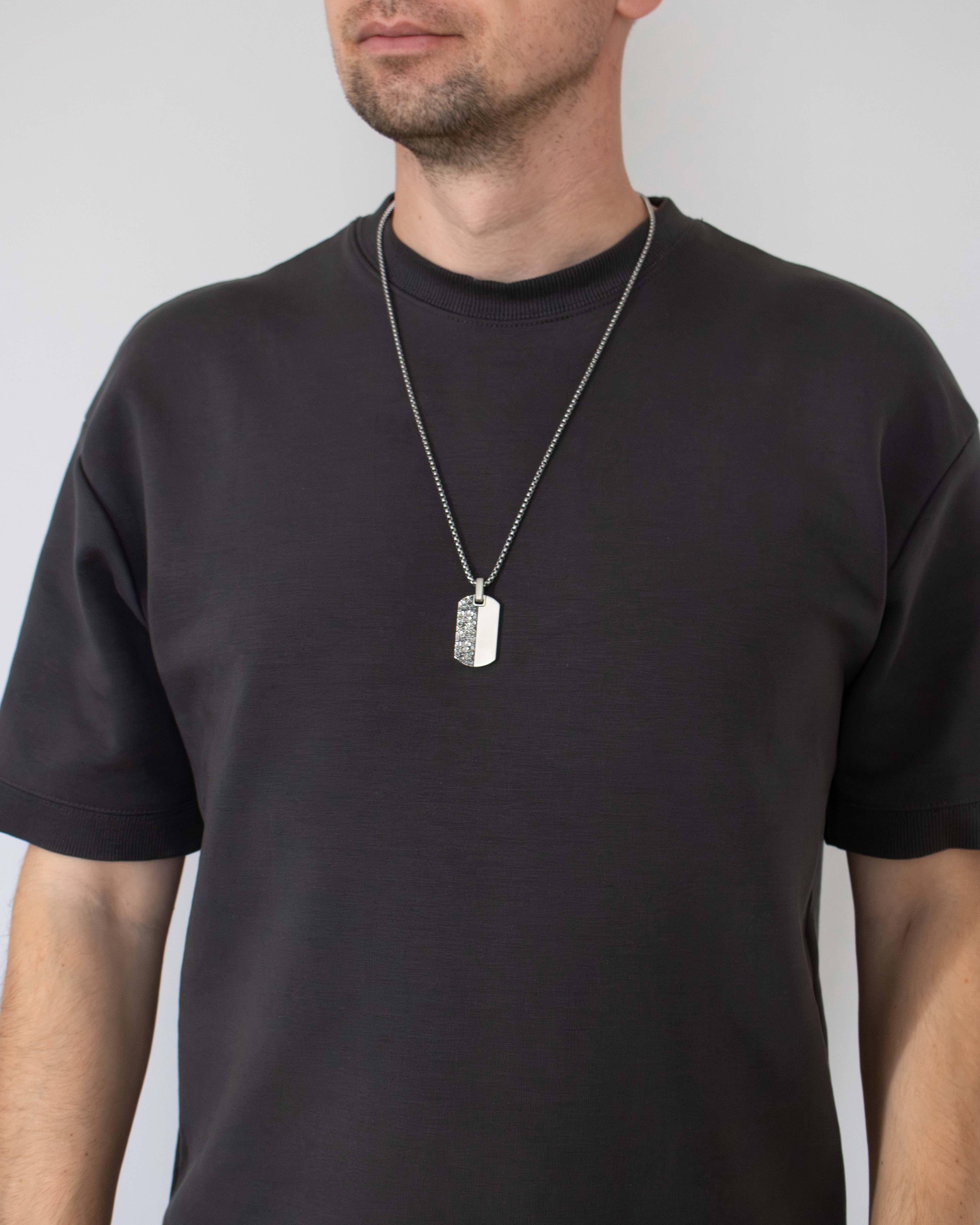 Unique Silver Dog Tag Cracked and Plain Double Textured