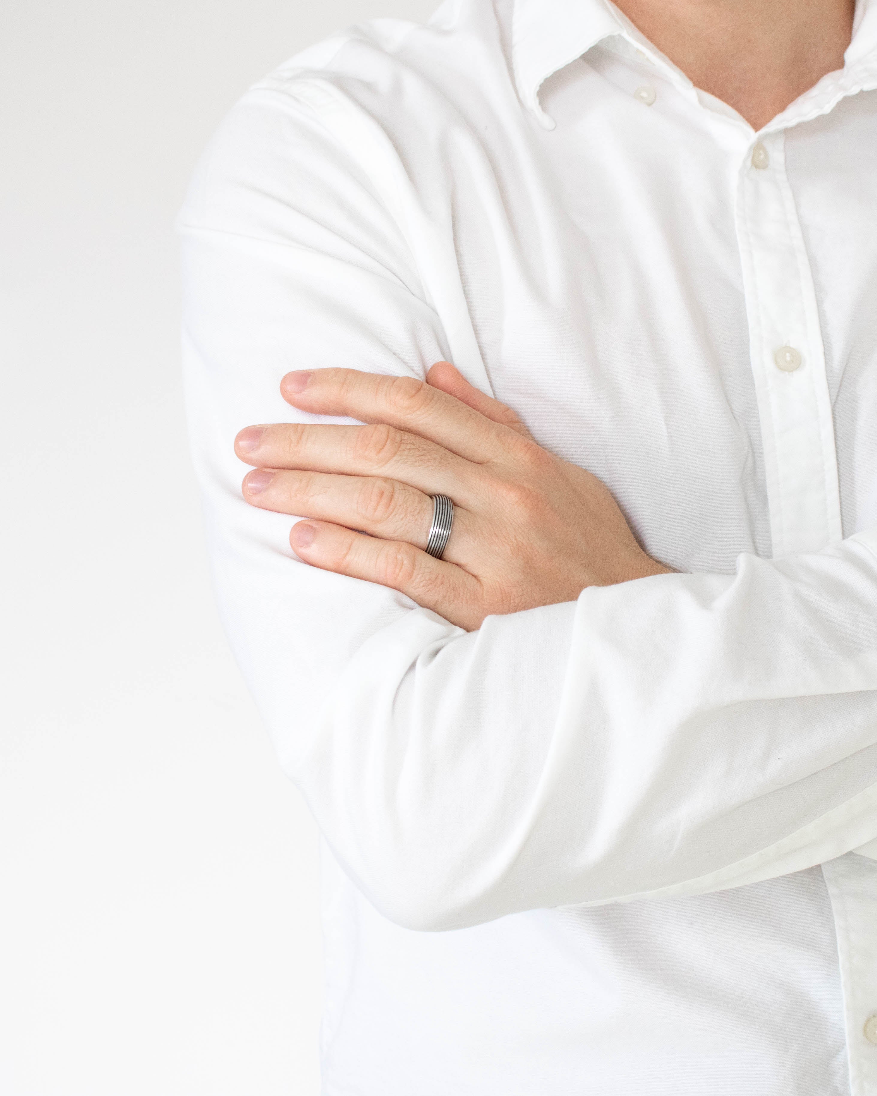 Domed Band Ring Silver with Vintage Striped Design