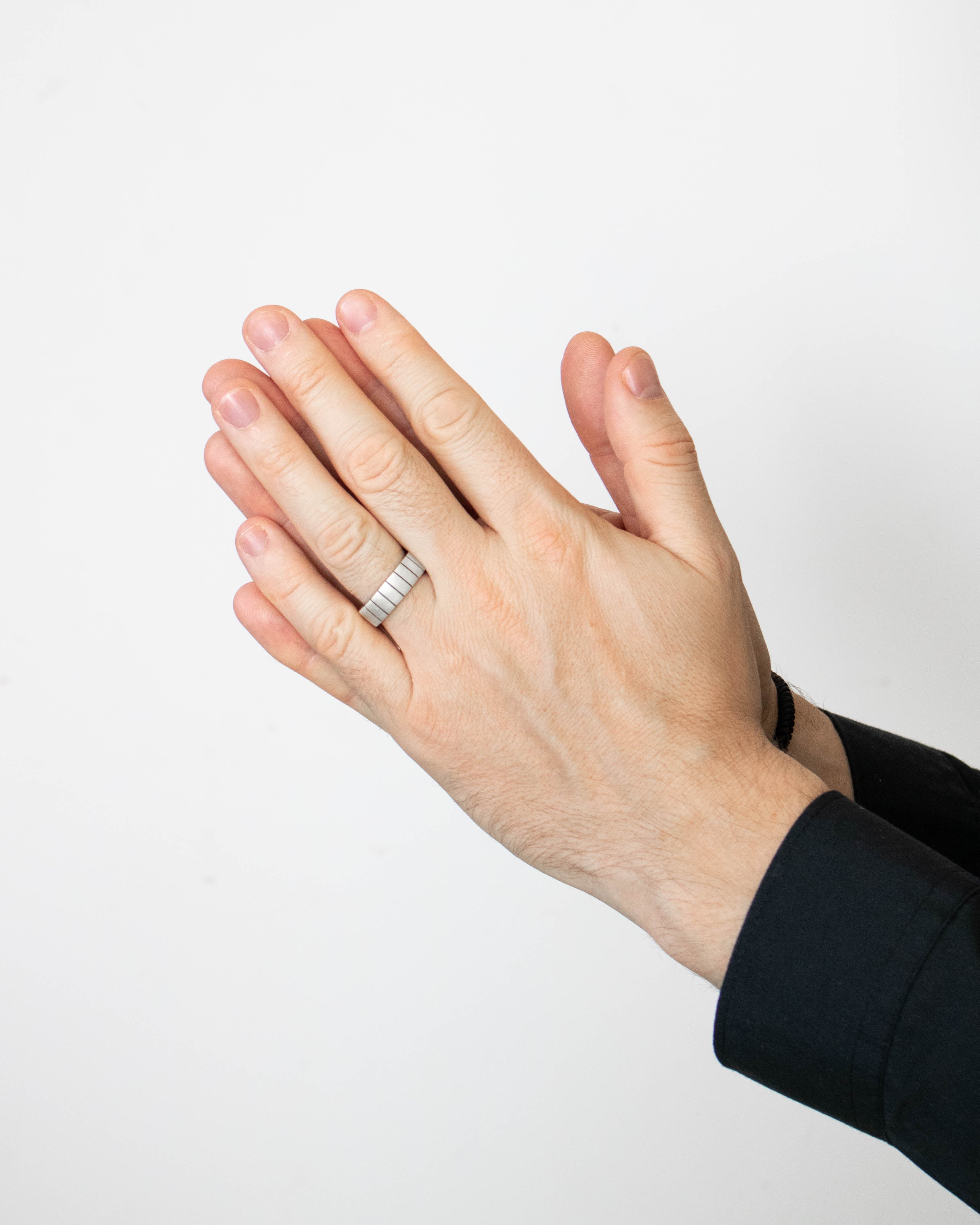 Matte Silver Wedding Band with Horizontal Stripes