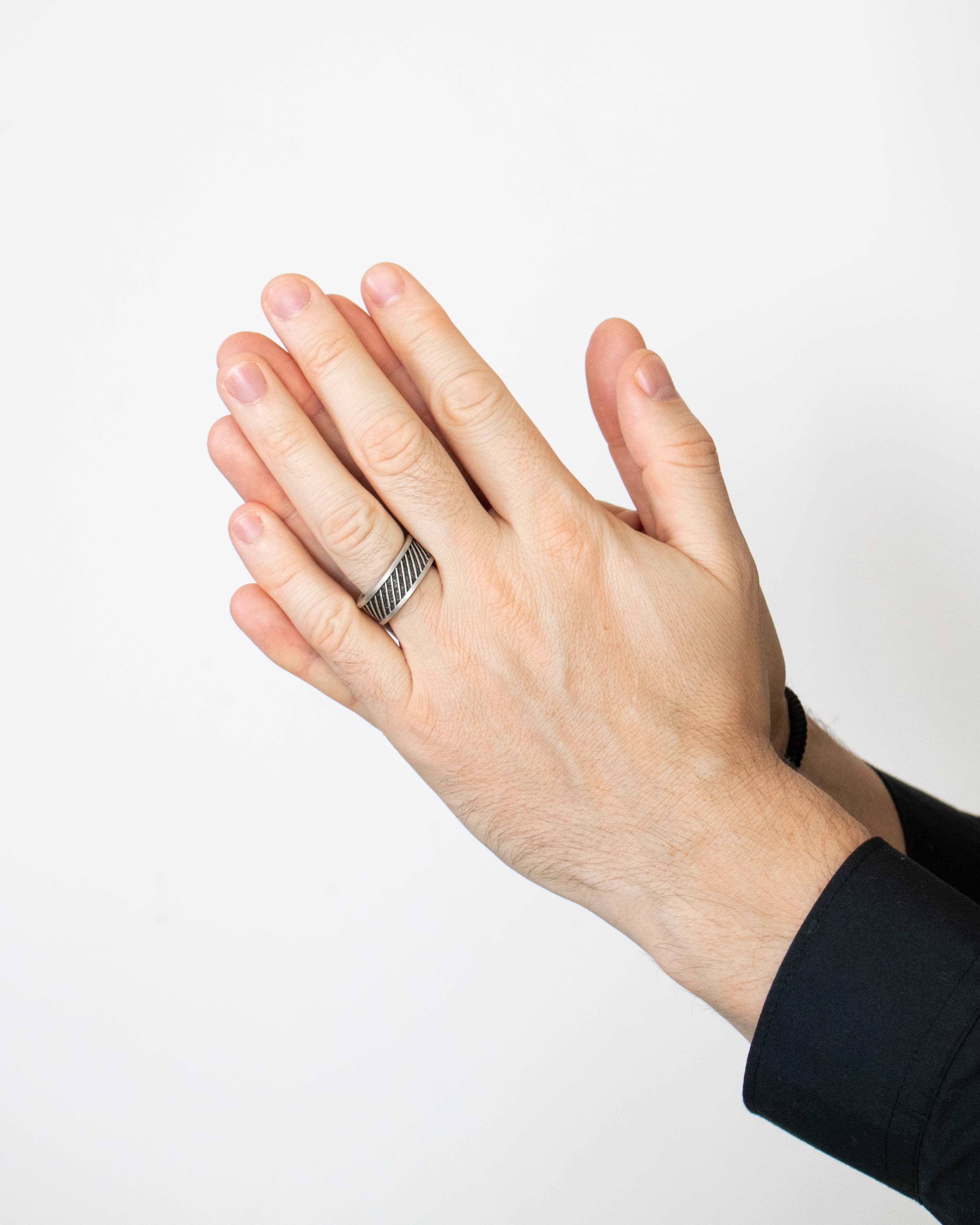 Sculped Oxidized Silver Band with Diagonal Pattern