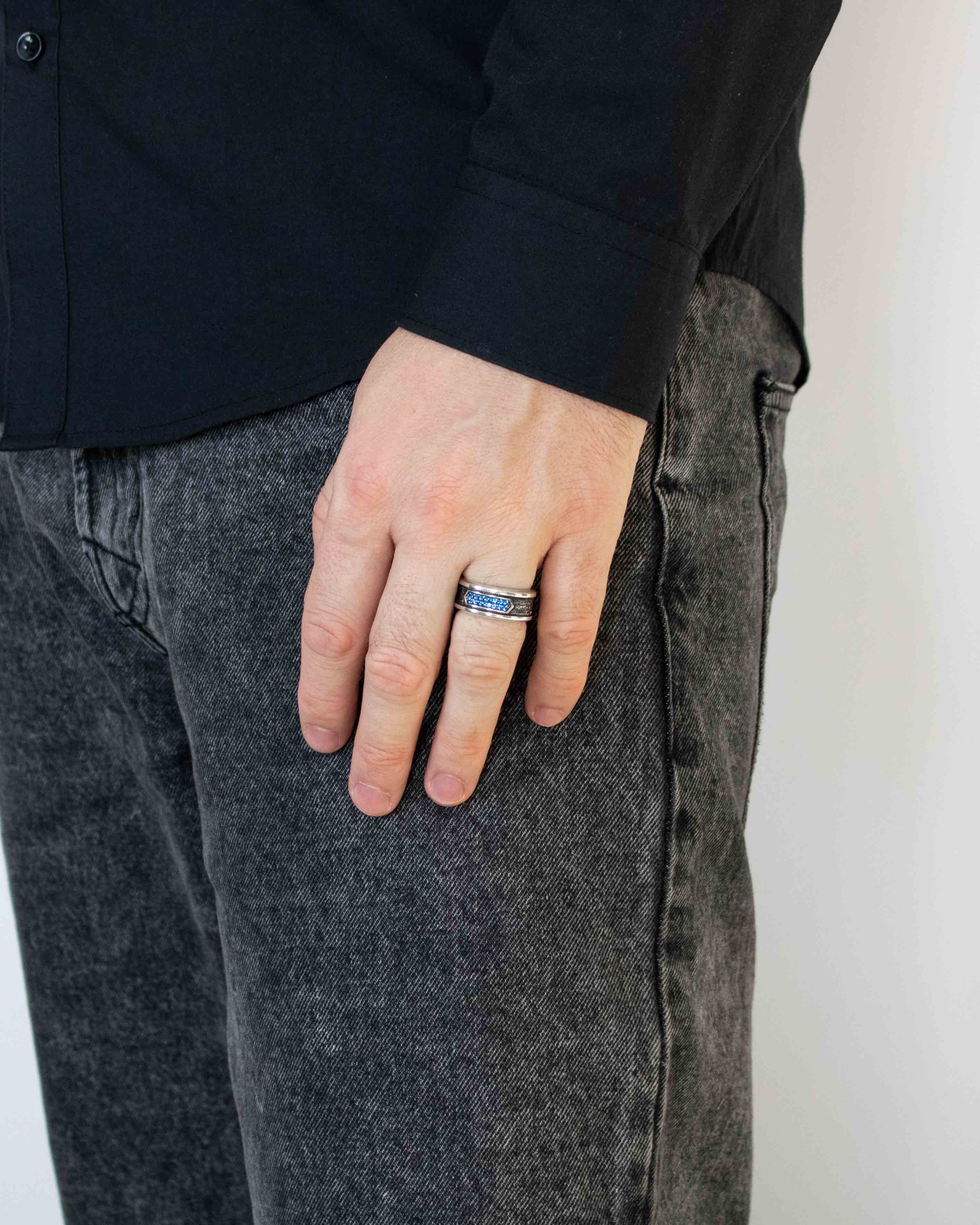 Engagement Ring for Men Blues Stones Oxidized Silver