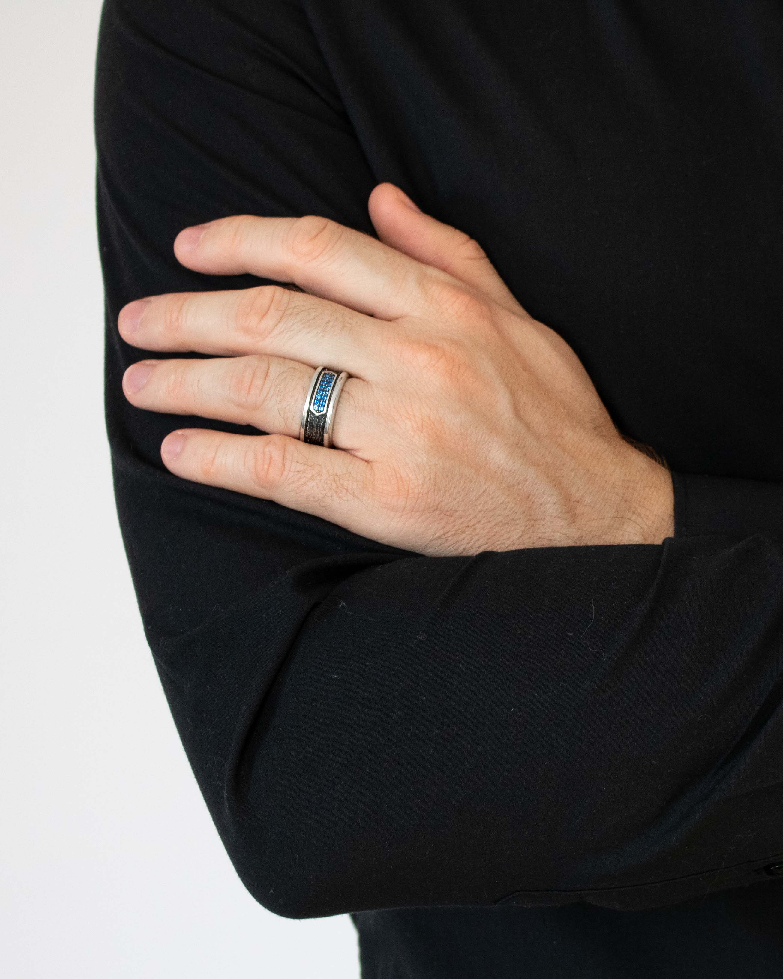 Engagement Ring for Men Blues Stones Oxidized Silver