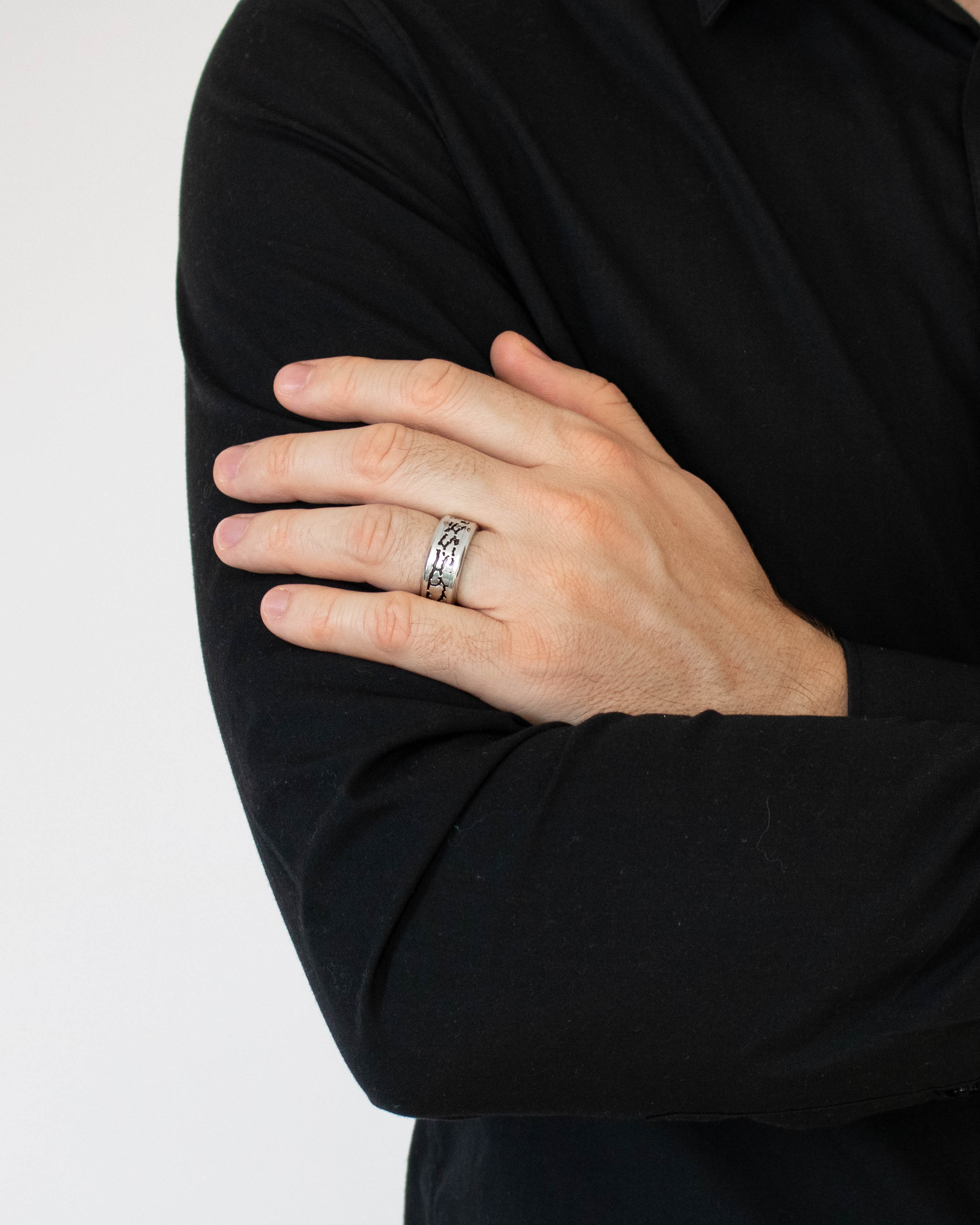 Mens Chunky Masculine Wedding Band Distressed Texture