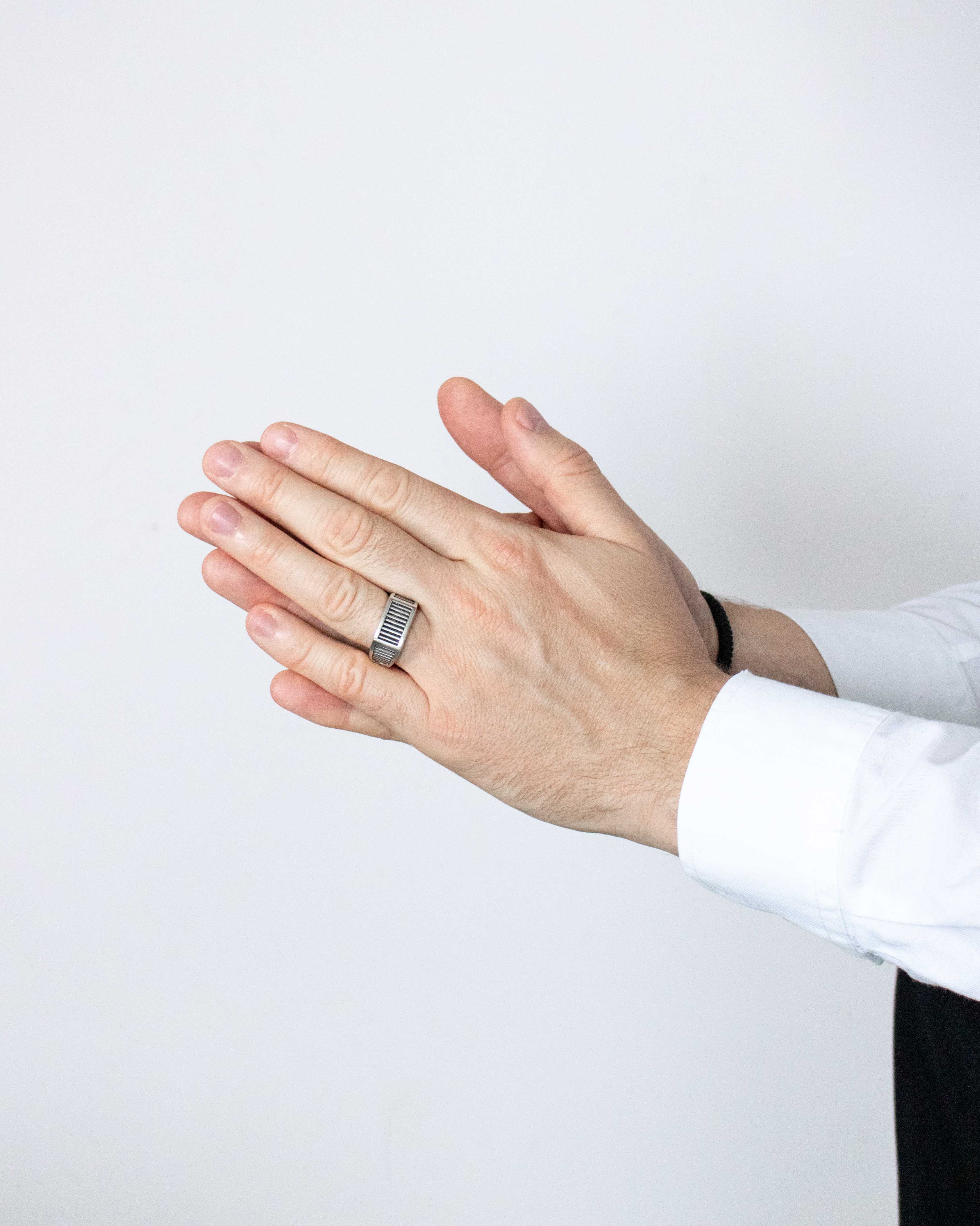 Art Deco Silver Signet Ring Channeled Industrial Texture