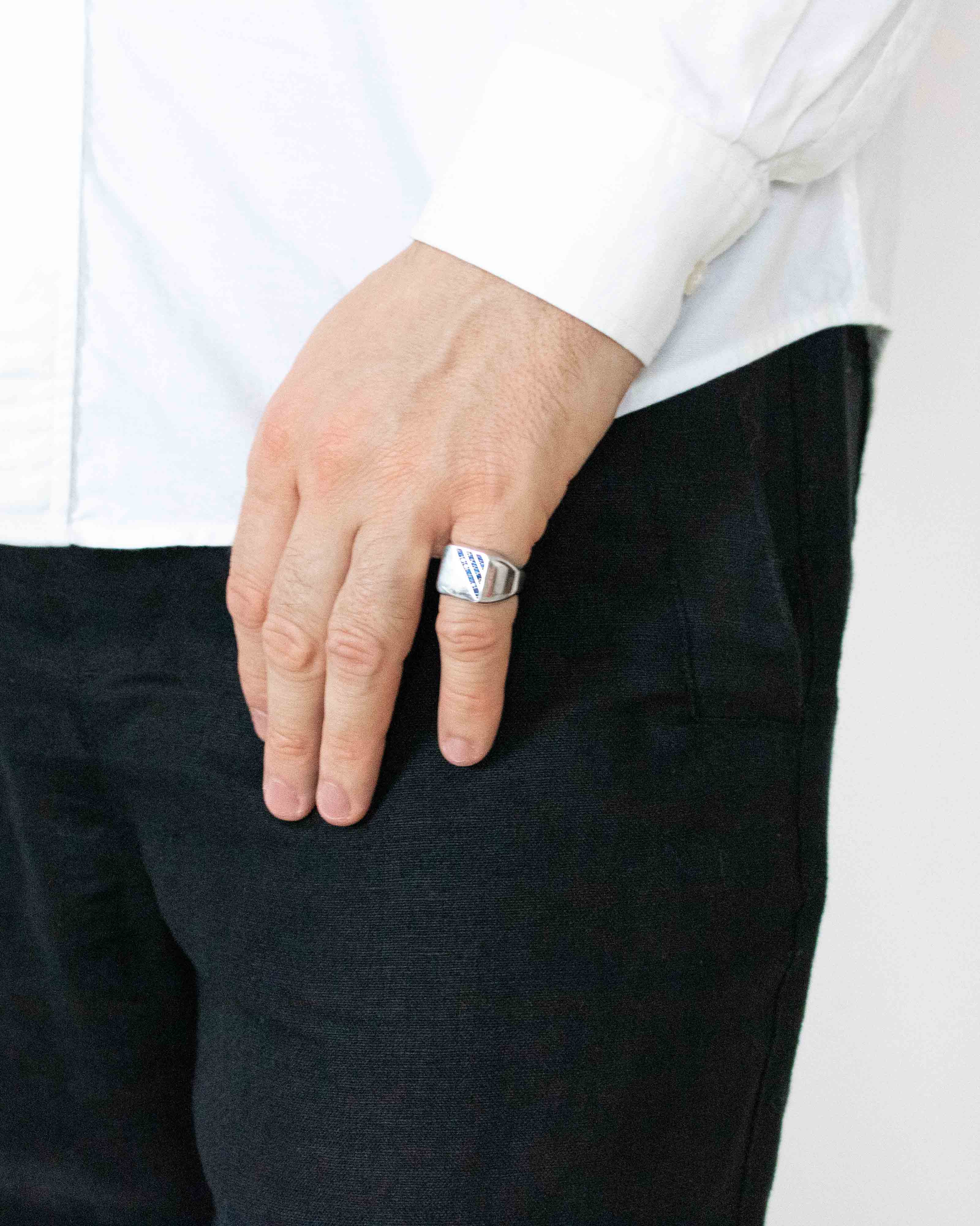 Cushion Signet Ring Blue Sapphires CZ Sterling Silver