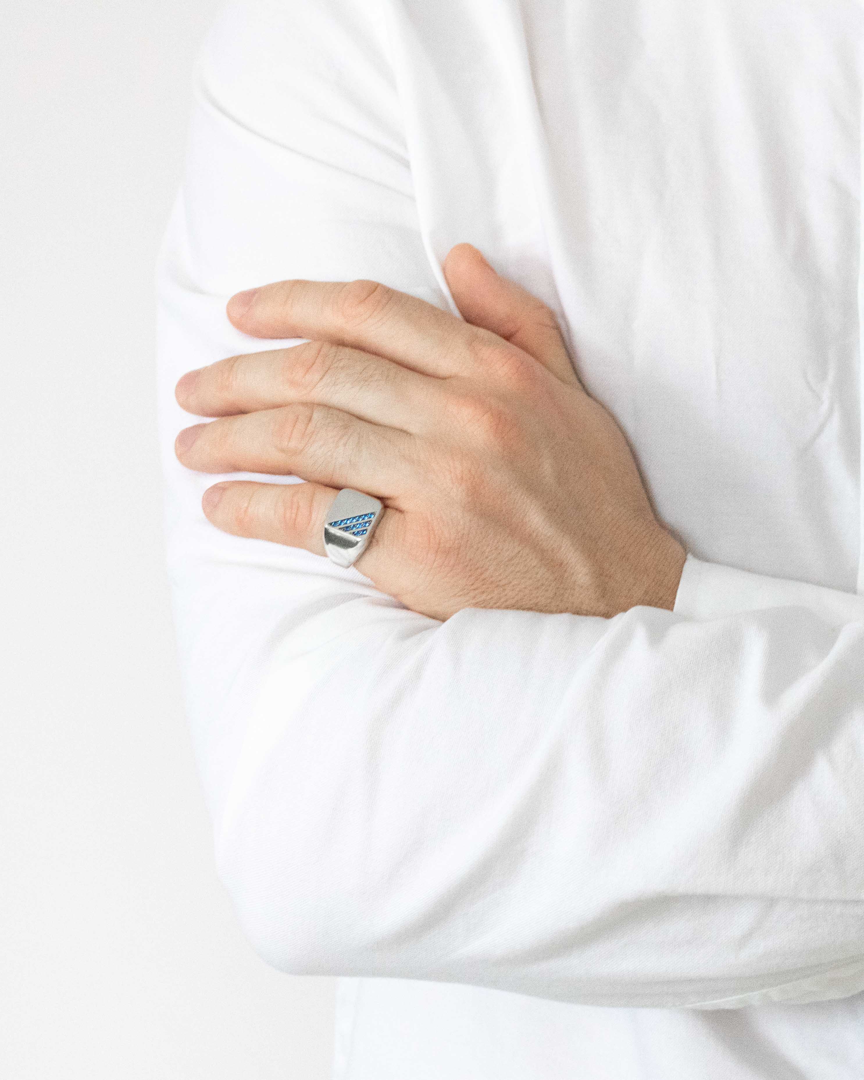 Cushion Signet Ring Blue Sapphires CZ Sterling Silver