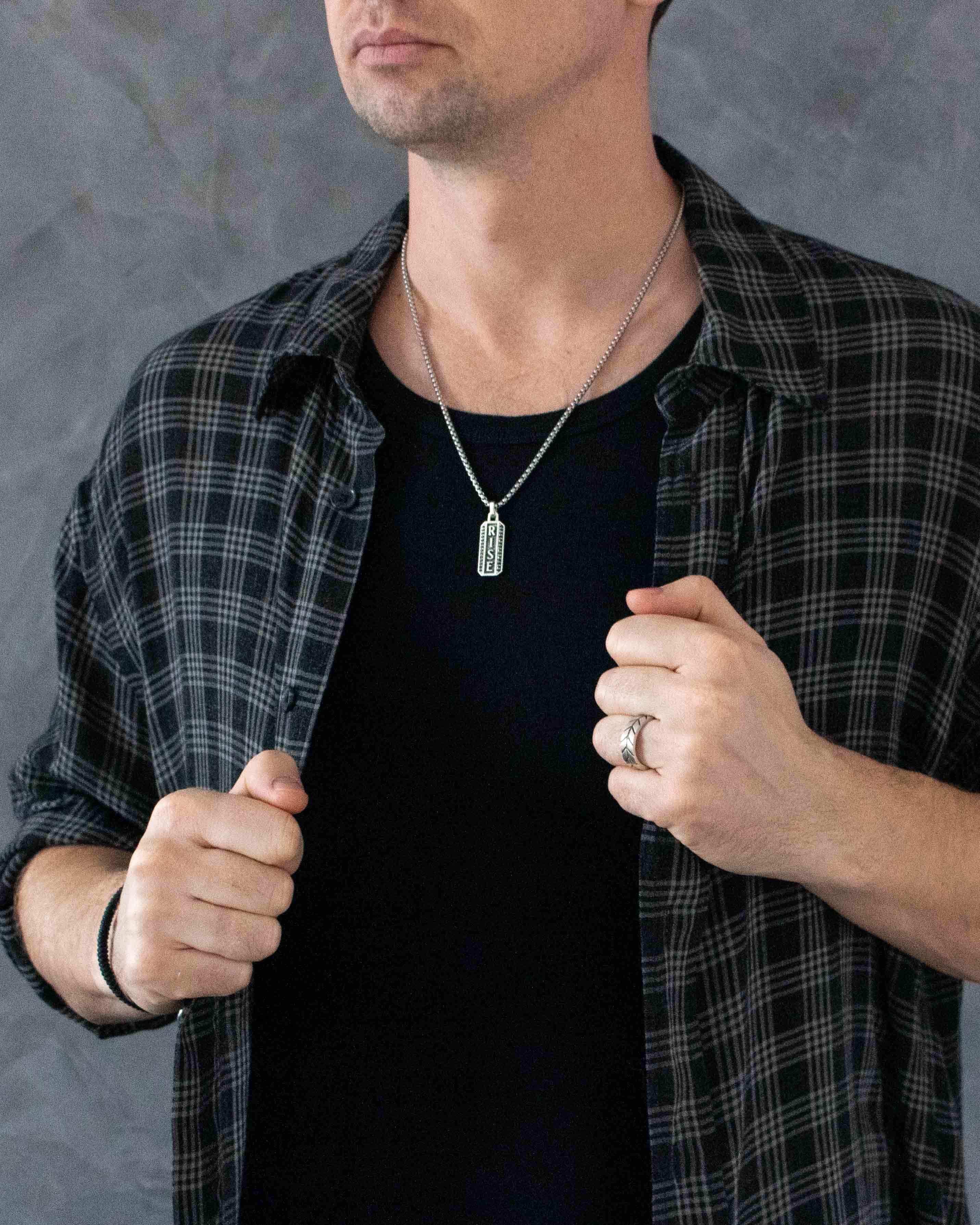 RISE Silver Motivational Necklace with Black Diamonds CZ