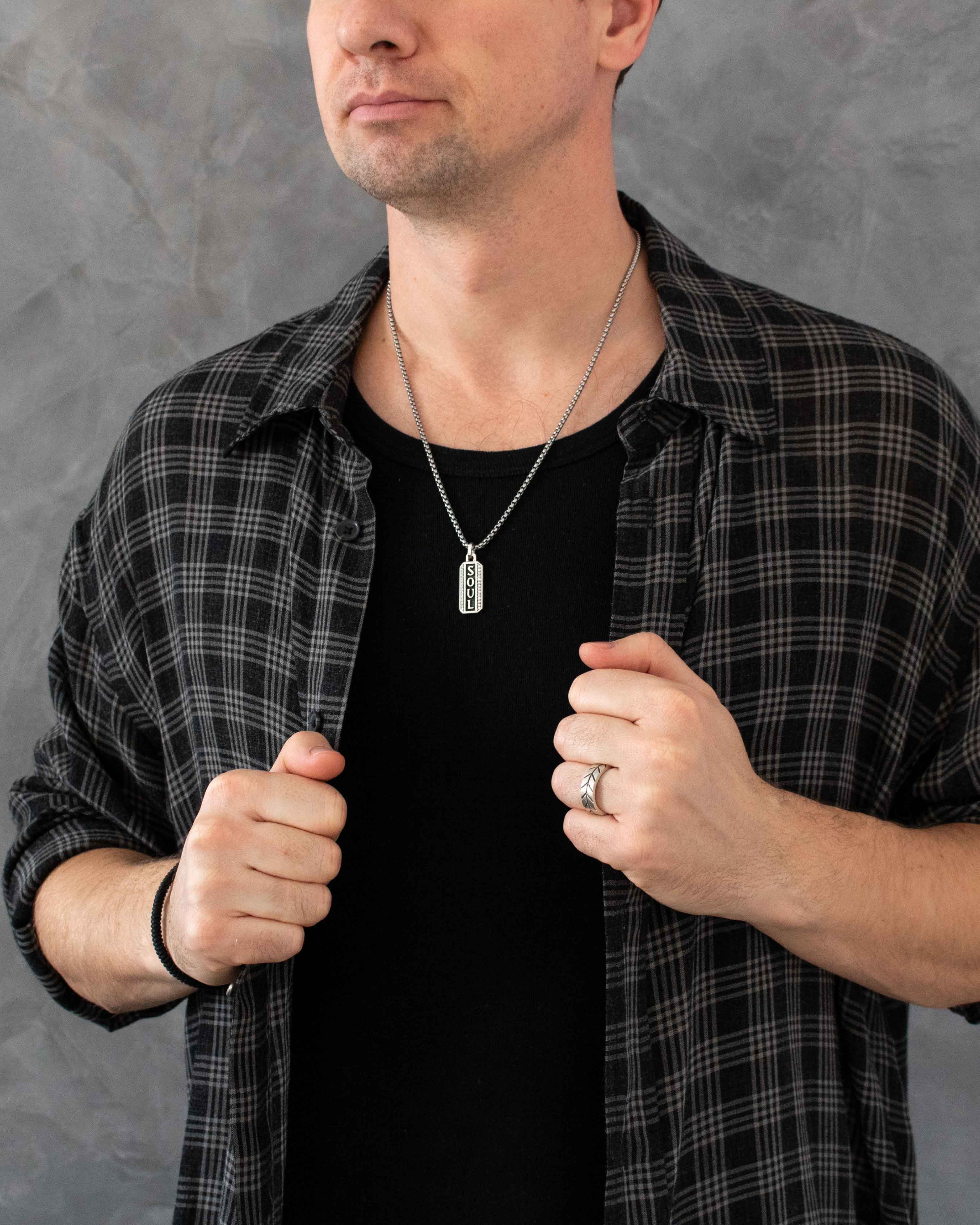 SOUL Necklace Ingot Shape with Diamonds CZ Silver