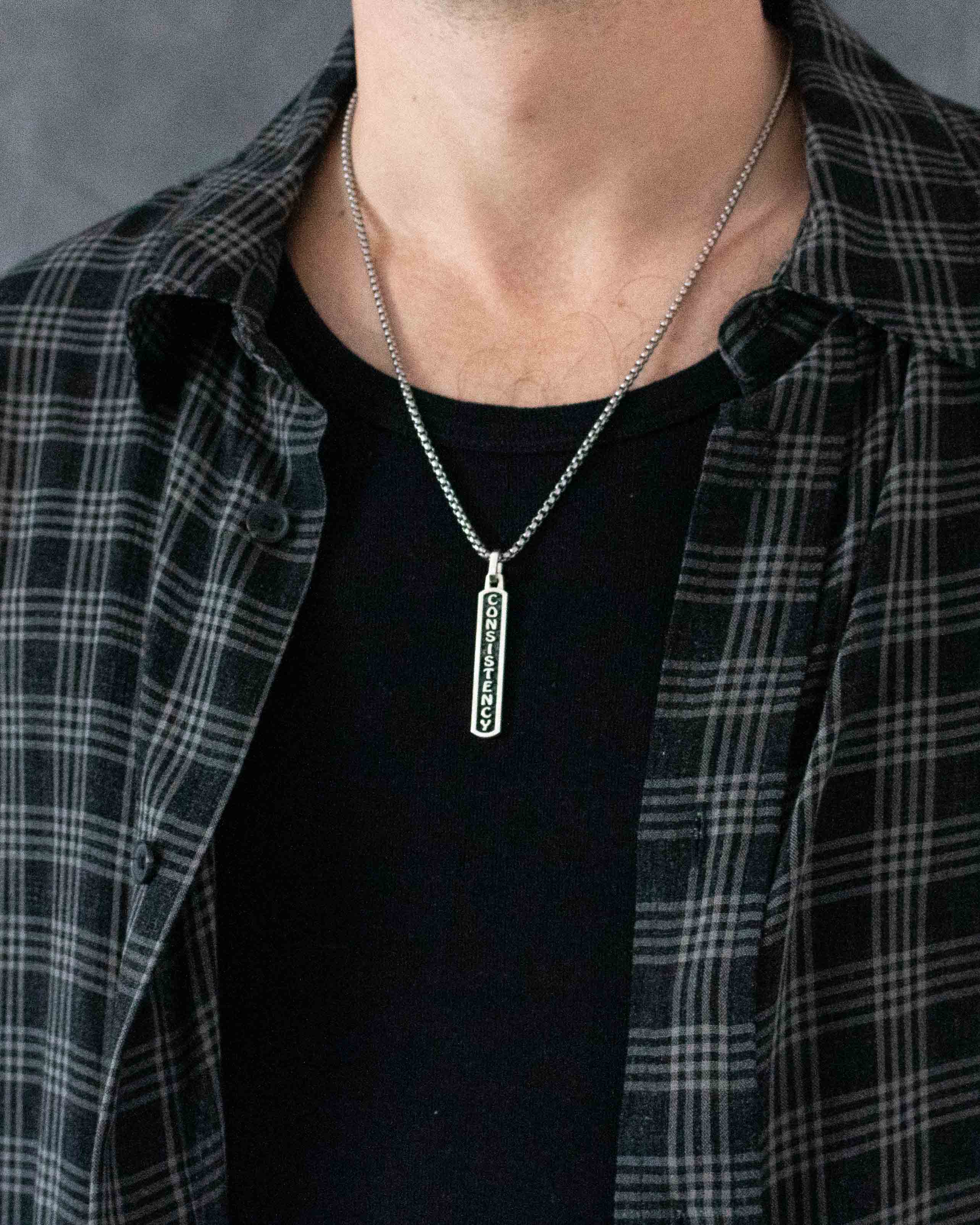 Visionary Word CONSISTENCY Bar Necklace Amulet Silver