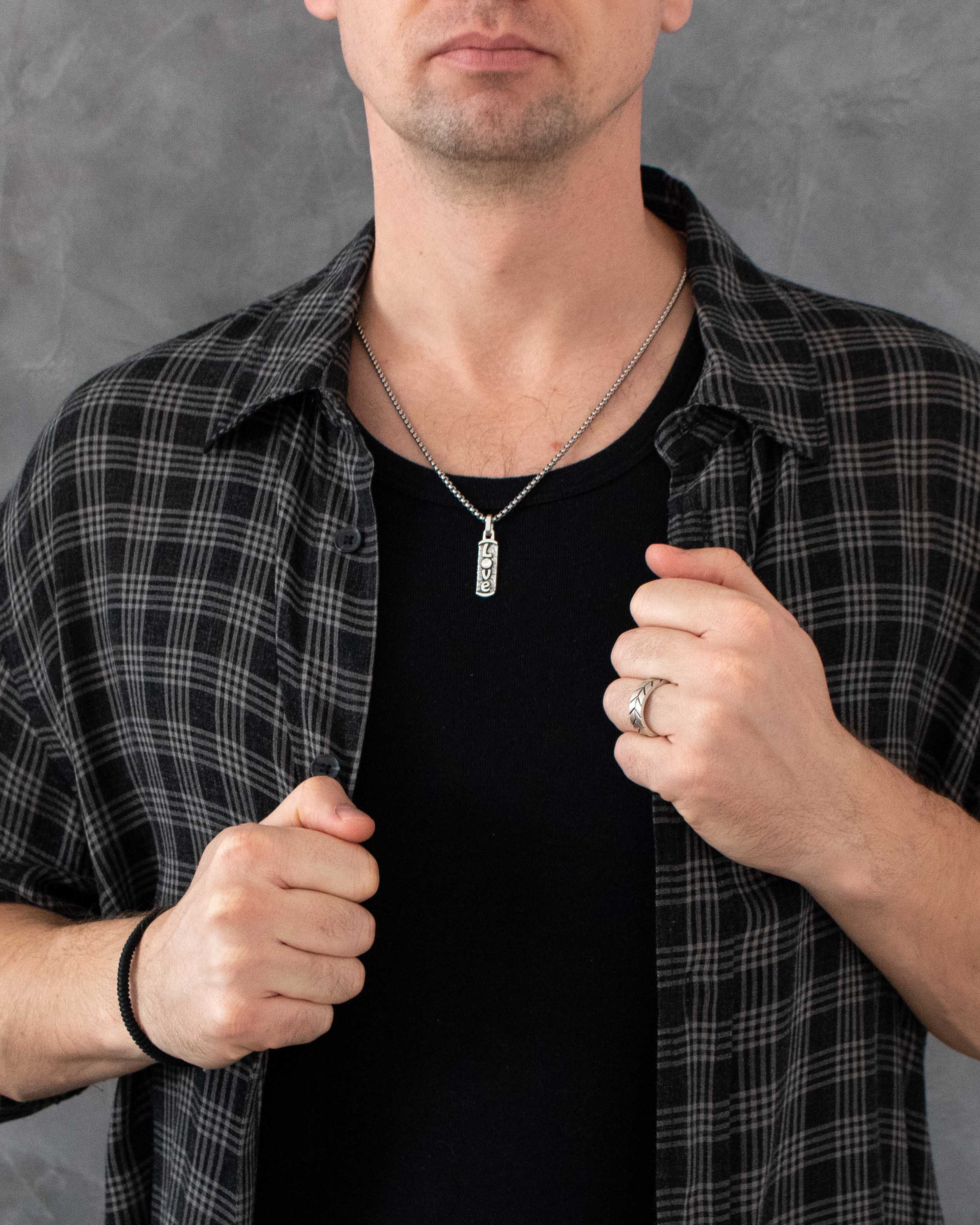 Word LOVE Small Necklace – Diamond & Patterned Silver