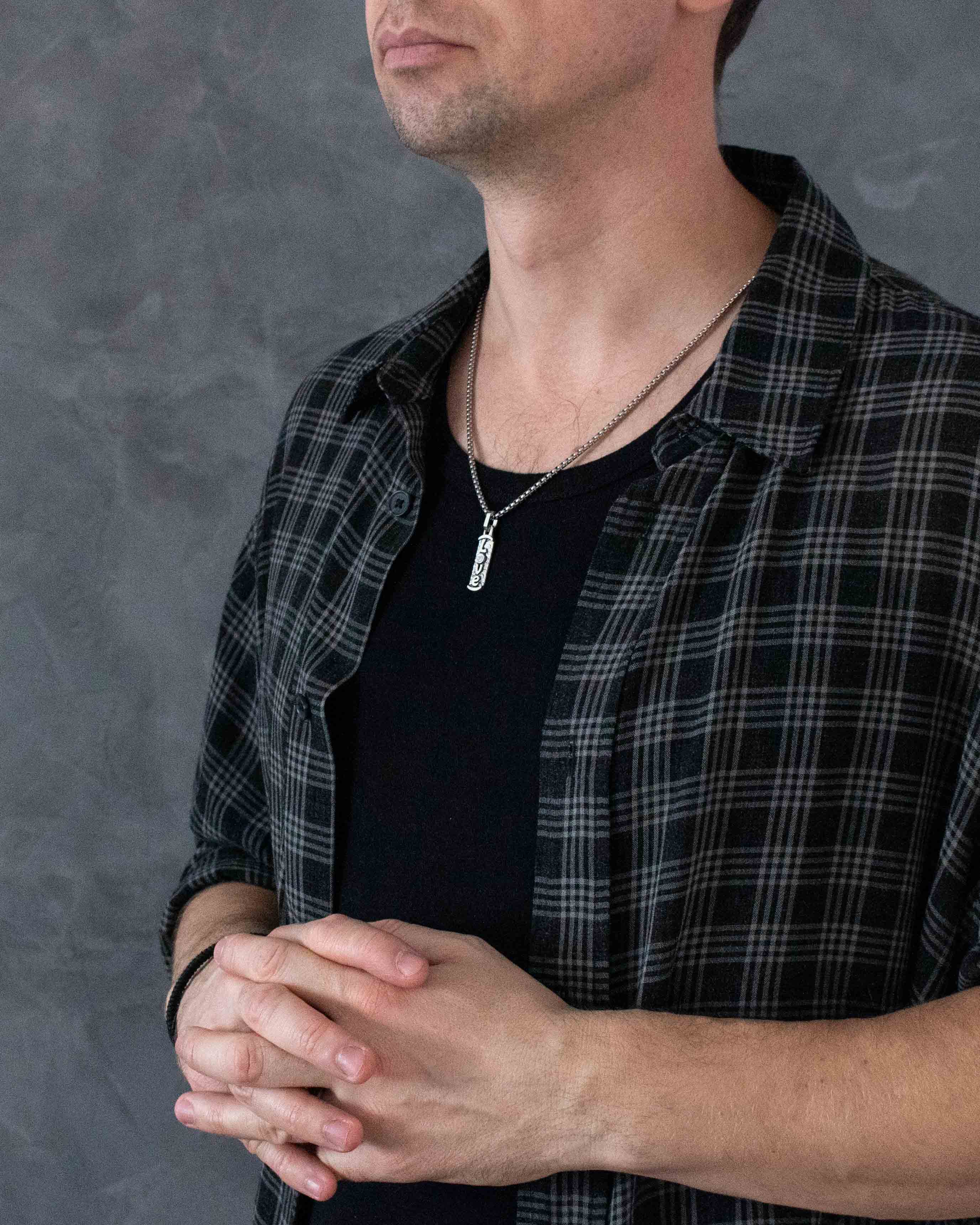 Word LOVE Small Necklace – Diamond & Patterned Silver