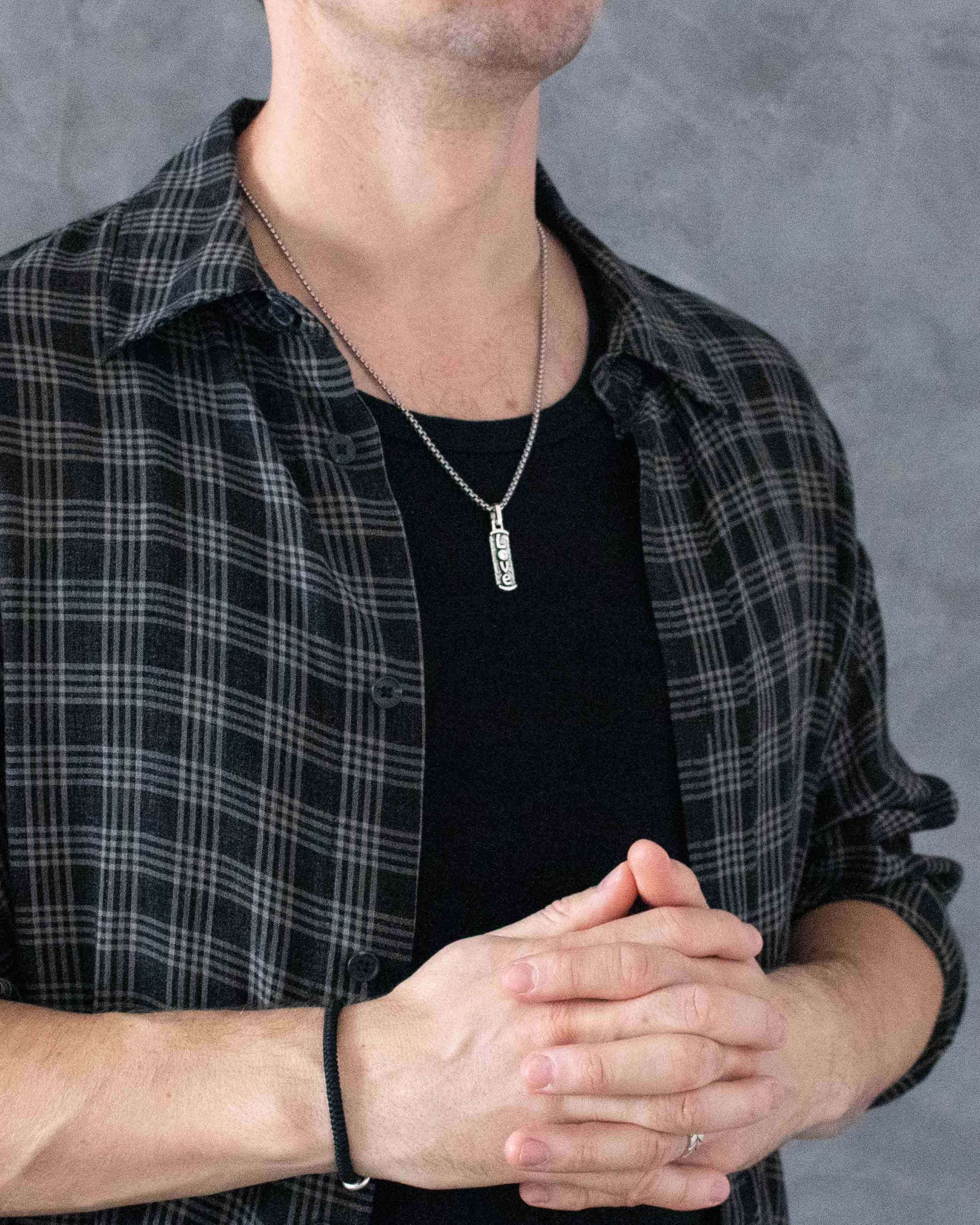 Word LOVE Small Necklace – Diamond & Patterned Silver