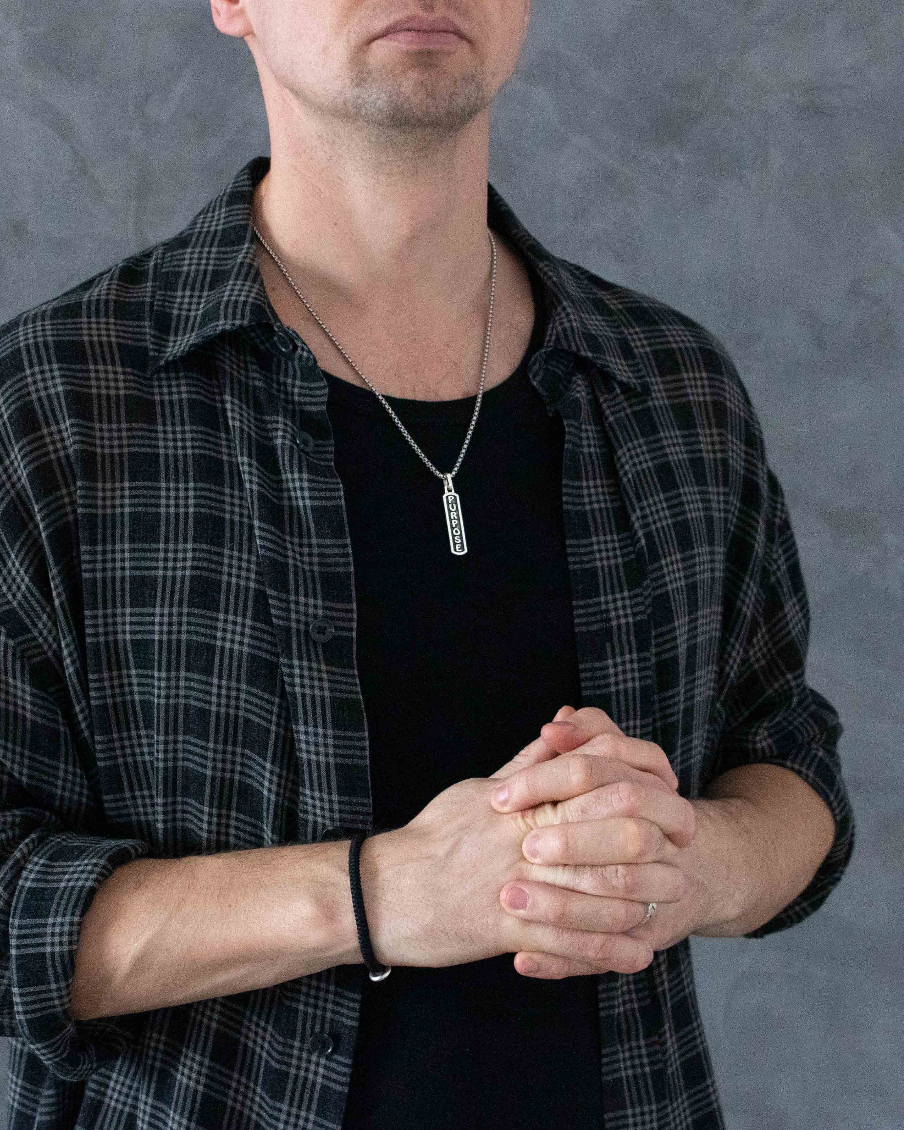 Engraved Word PURPOSE Small Amulet Necklace Silver