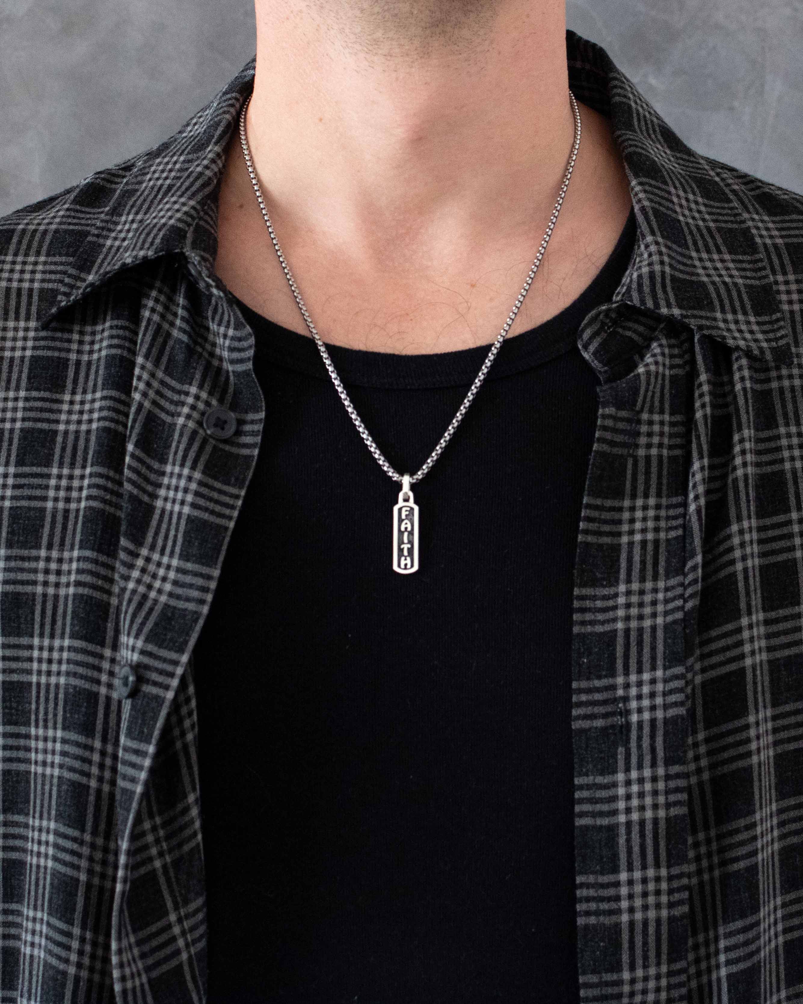 Engraved Word FAITH Small Amulet Necklace Fine Silver