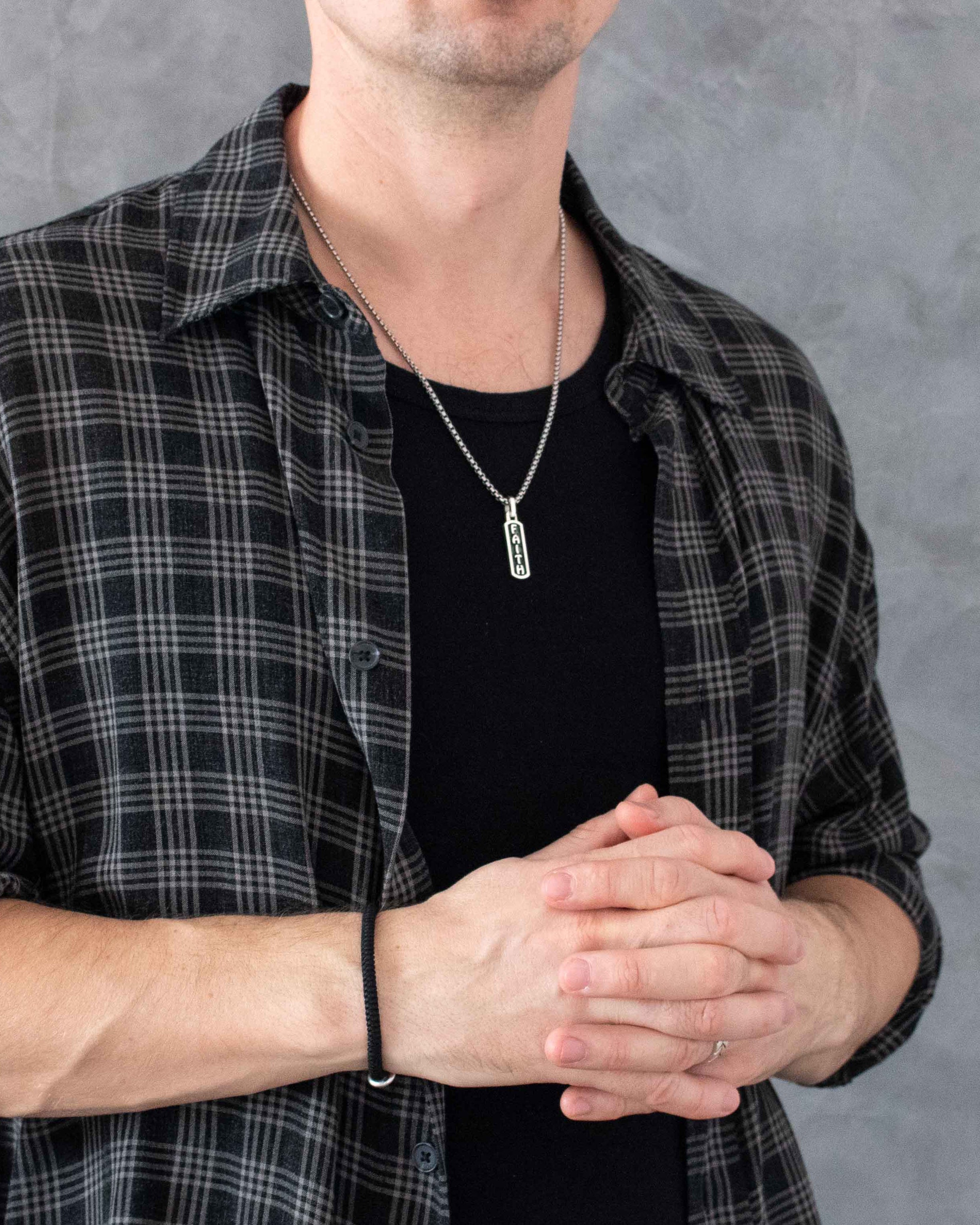 Engraved Word FAITH Small Amulet Necklace Fine Silver