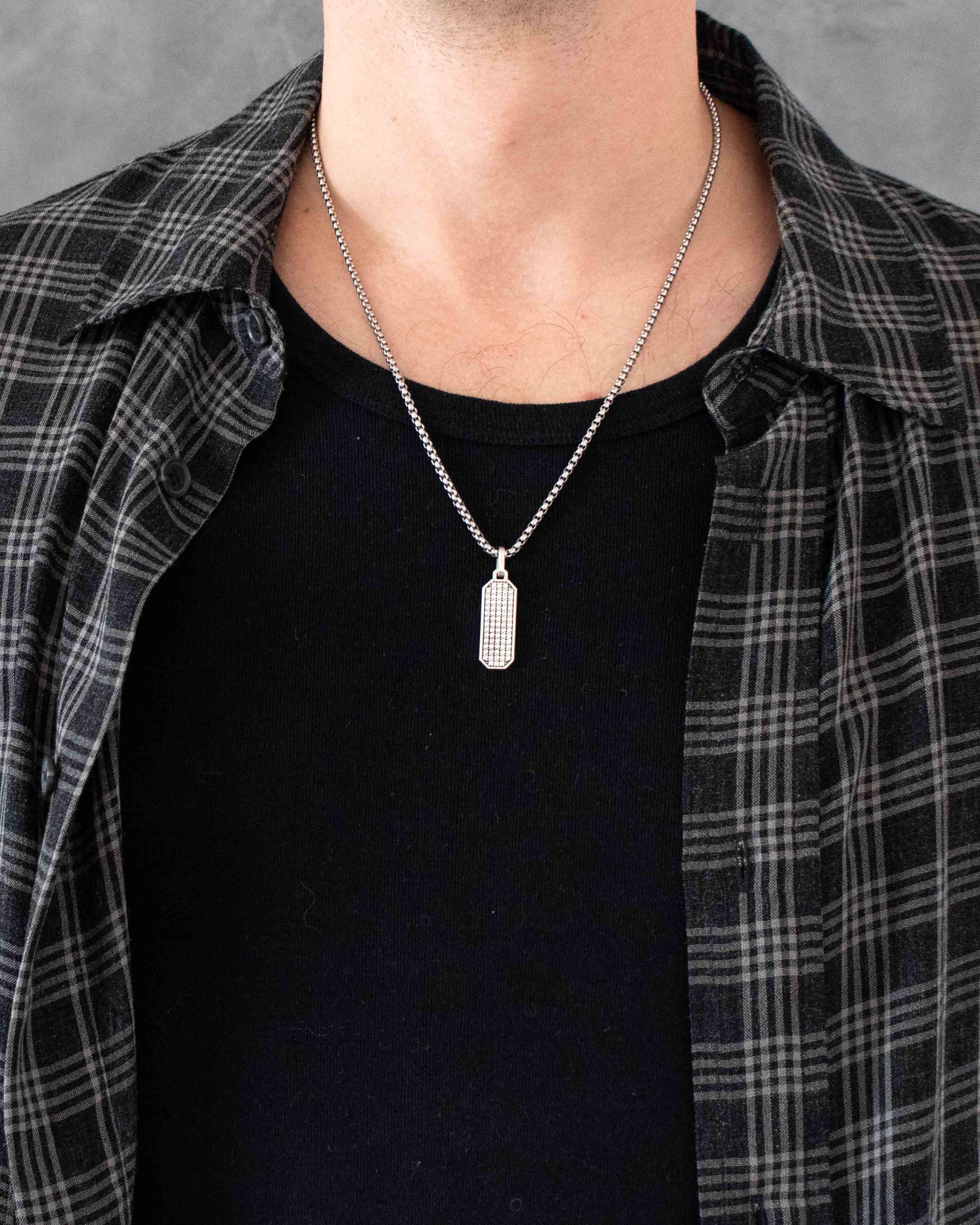 Classy Octagon Ingot Necklace with Diamonds CZ Silver