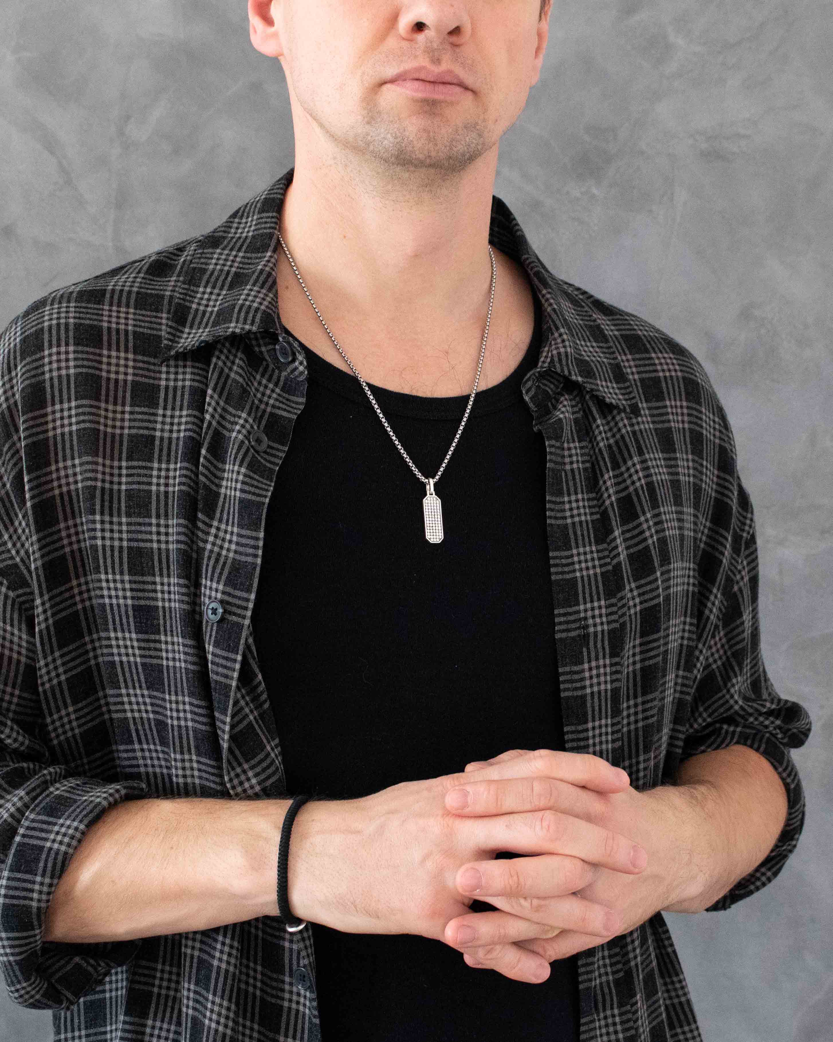 Classy Octagon Ingot Necklace with Diamonds CZ Silver