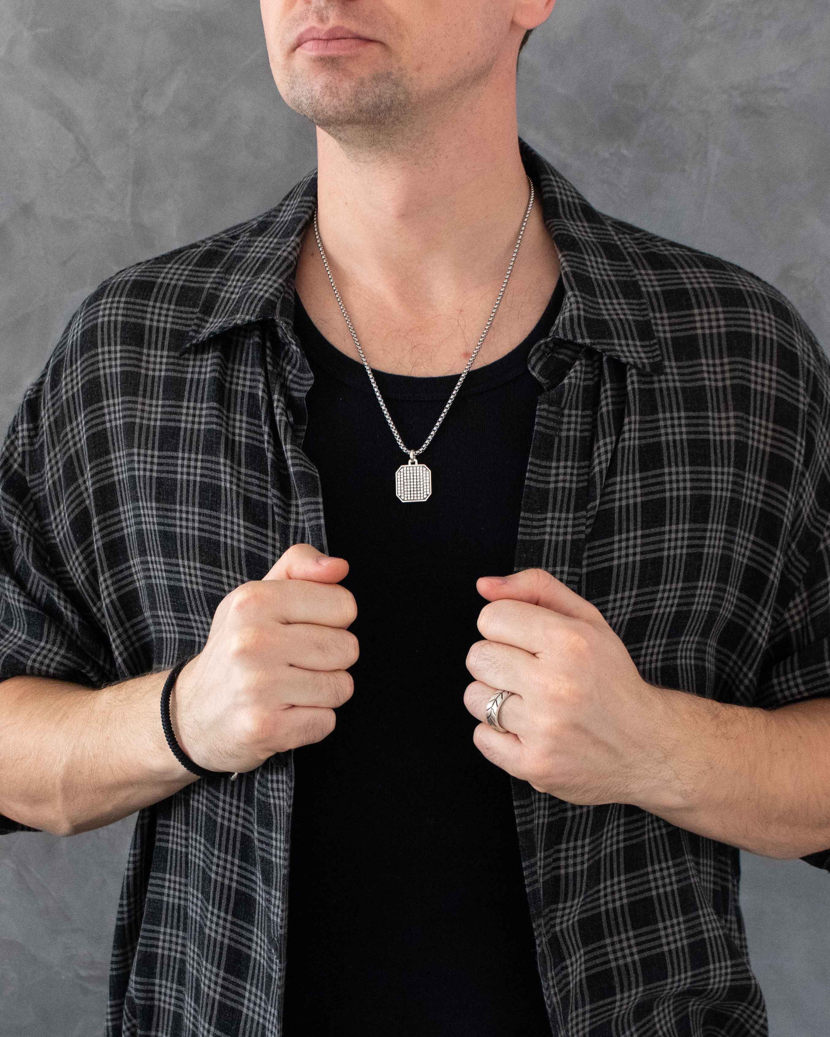 Cocktail Silver Pendant with Diamonds CZ Octagon Shape