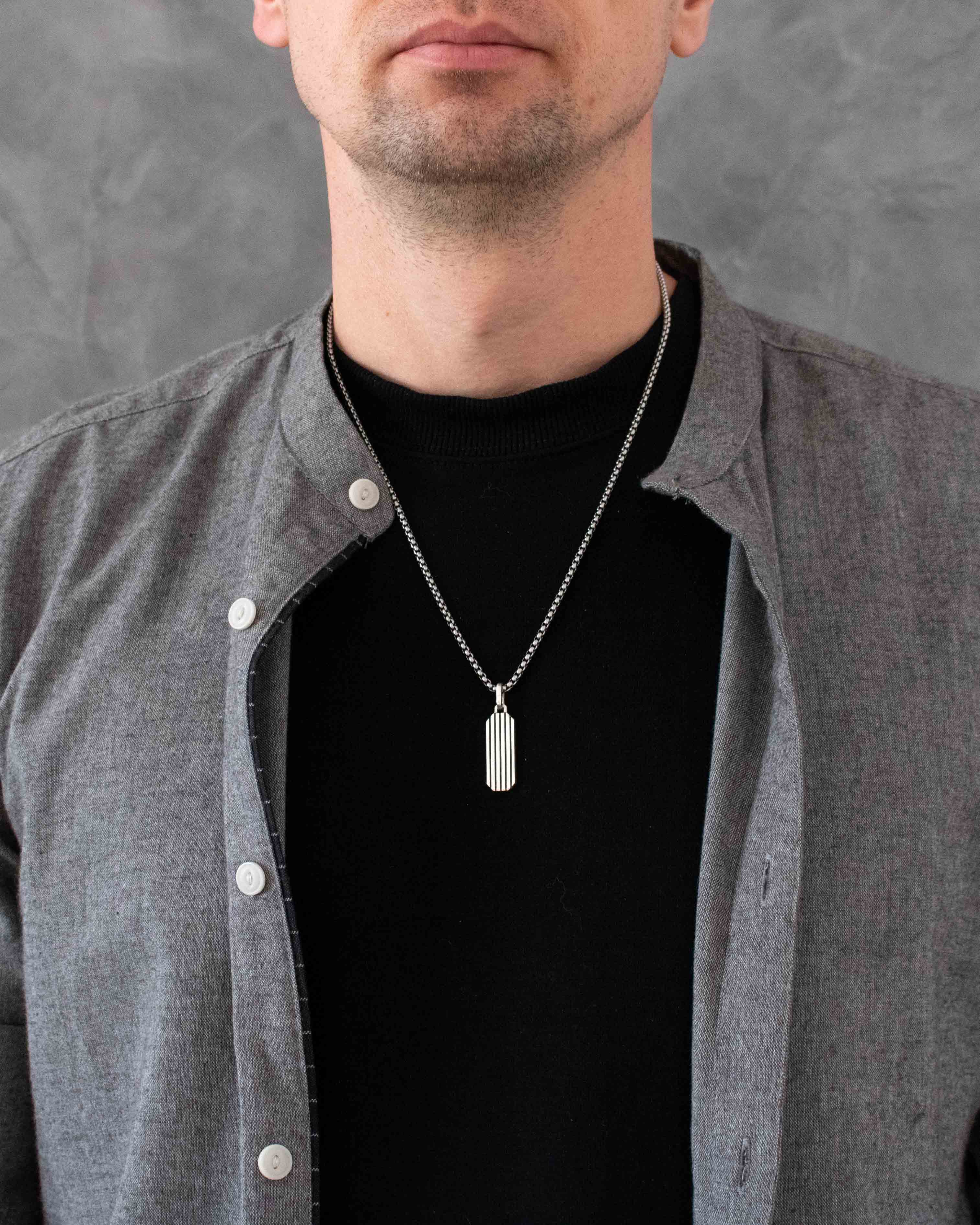 Engraved Simple Silver Bar Necklace Military Minimalism