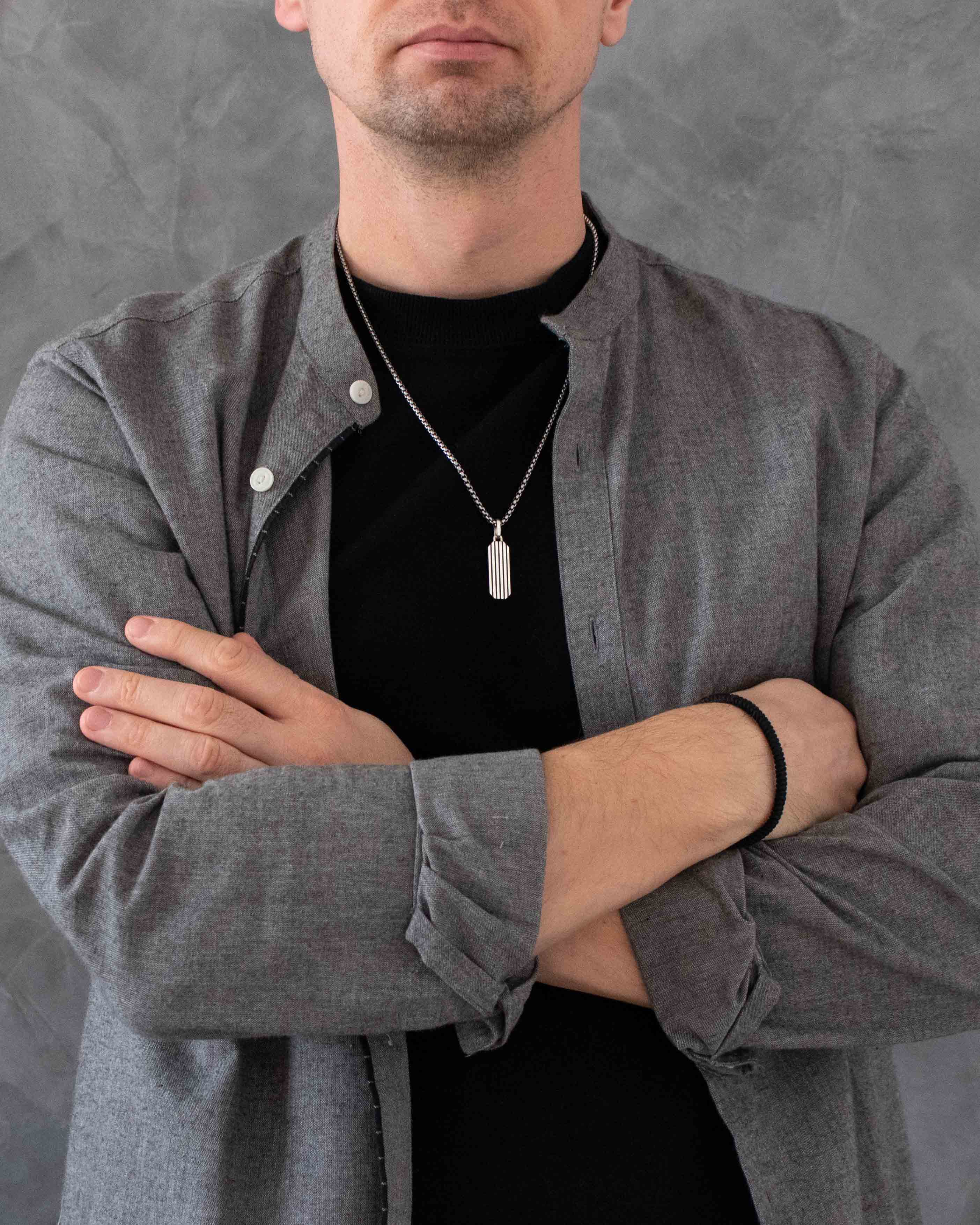 Engraved Simple Silver Bar Necklace Military Minimalism