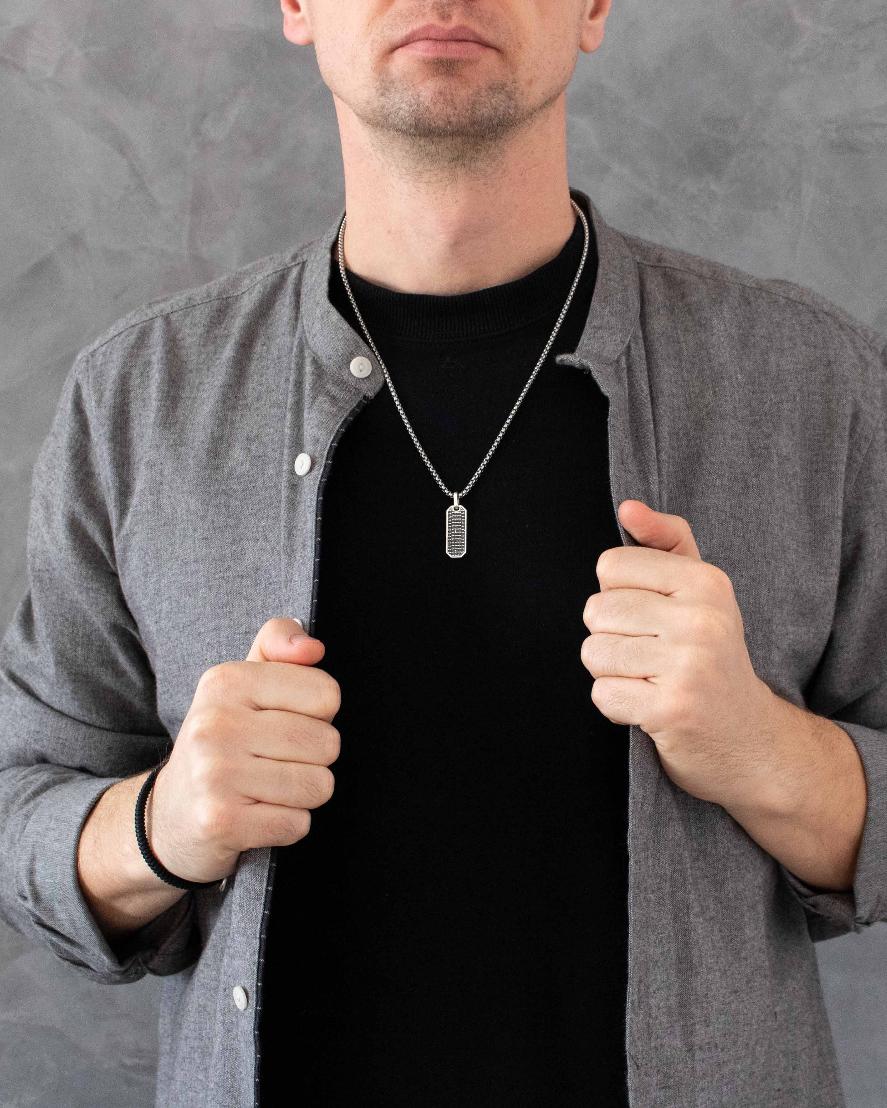 Statement Silver Bar Necklace with Black Diamonds CZ