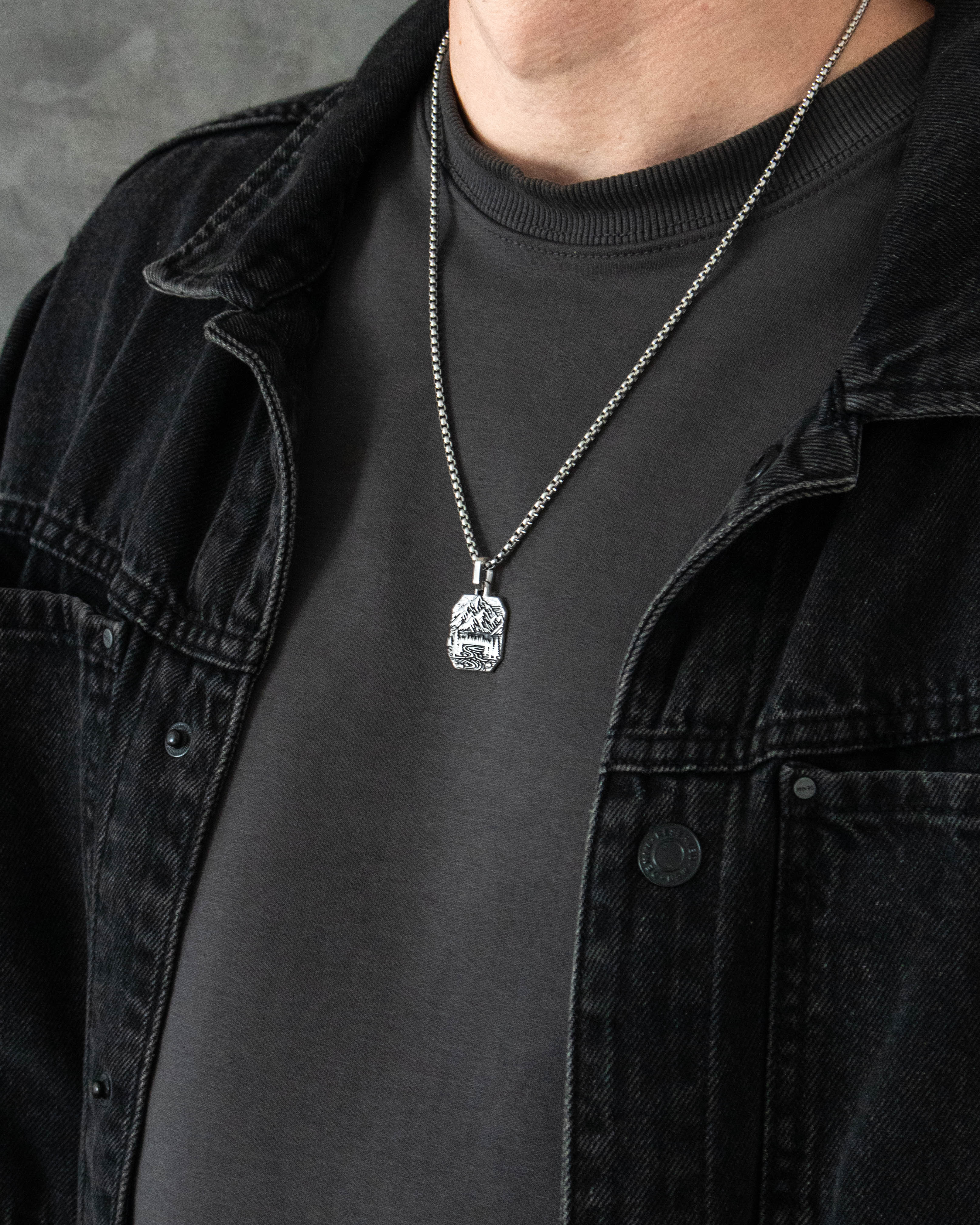 Mountains and Forest Pendant Octagonal Shape Silver
