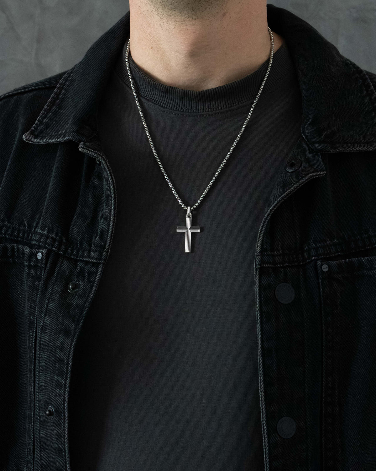 Grooved Cross Pendant Necklace Sterling Silver 925