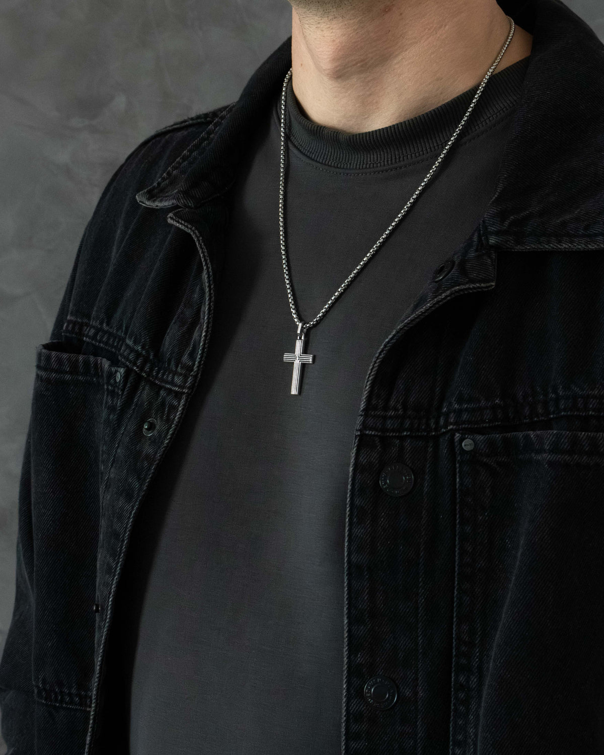 Grooved Cross Pendant Necklace Sterling Silver 925