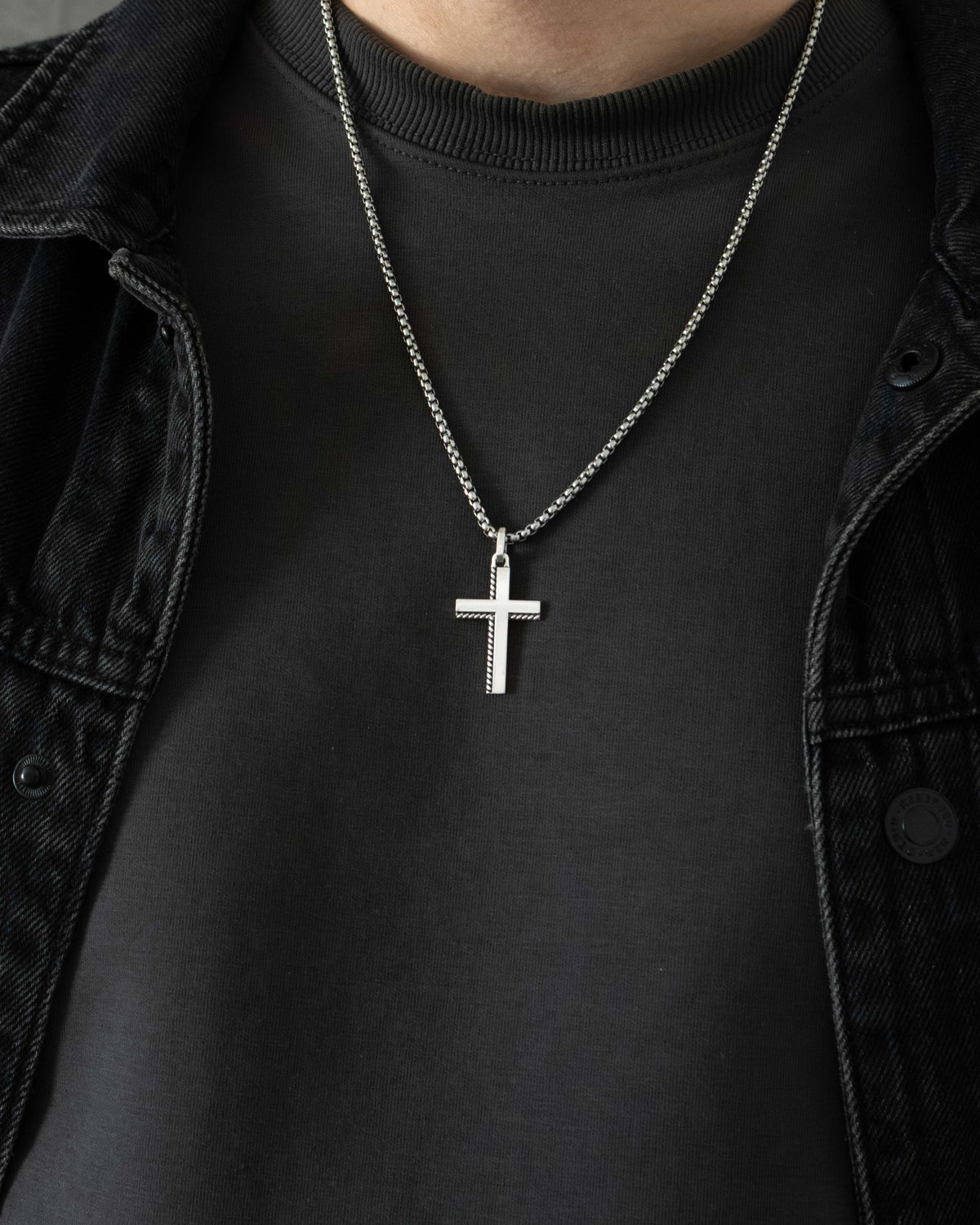 Rope Edge Cross Necklace Pendant Sterling Silver
