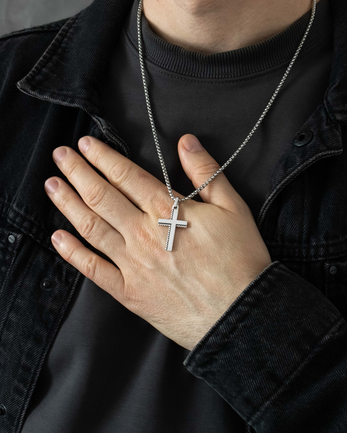 Rope Edge Cross Necklace Pendant Sterling Silver