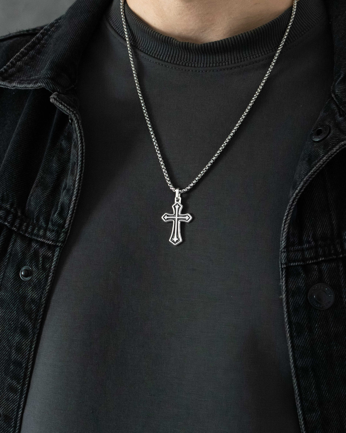 Silver Flared Cross Pendant Necklace Gothic Style
