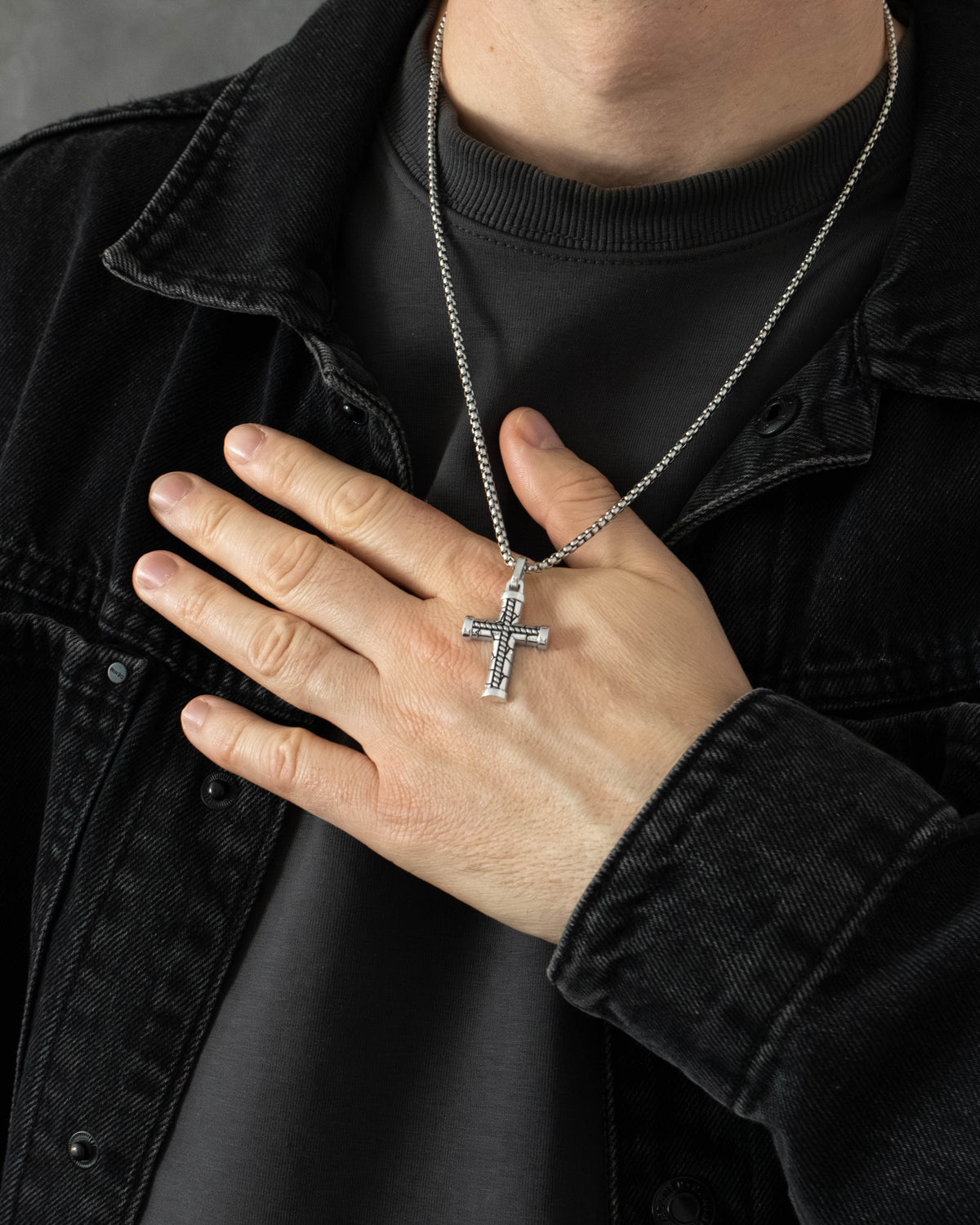 Brutal Braided Cross Pendant Bound Rope Design Silver