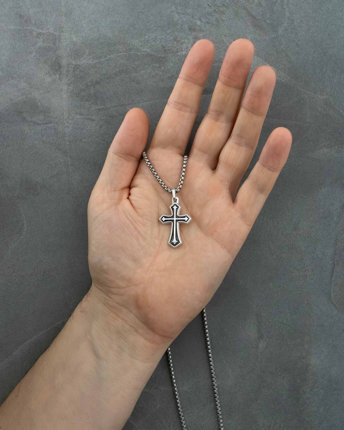 Silver Flared Cross Pendant Necklace Gothic Style