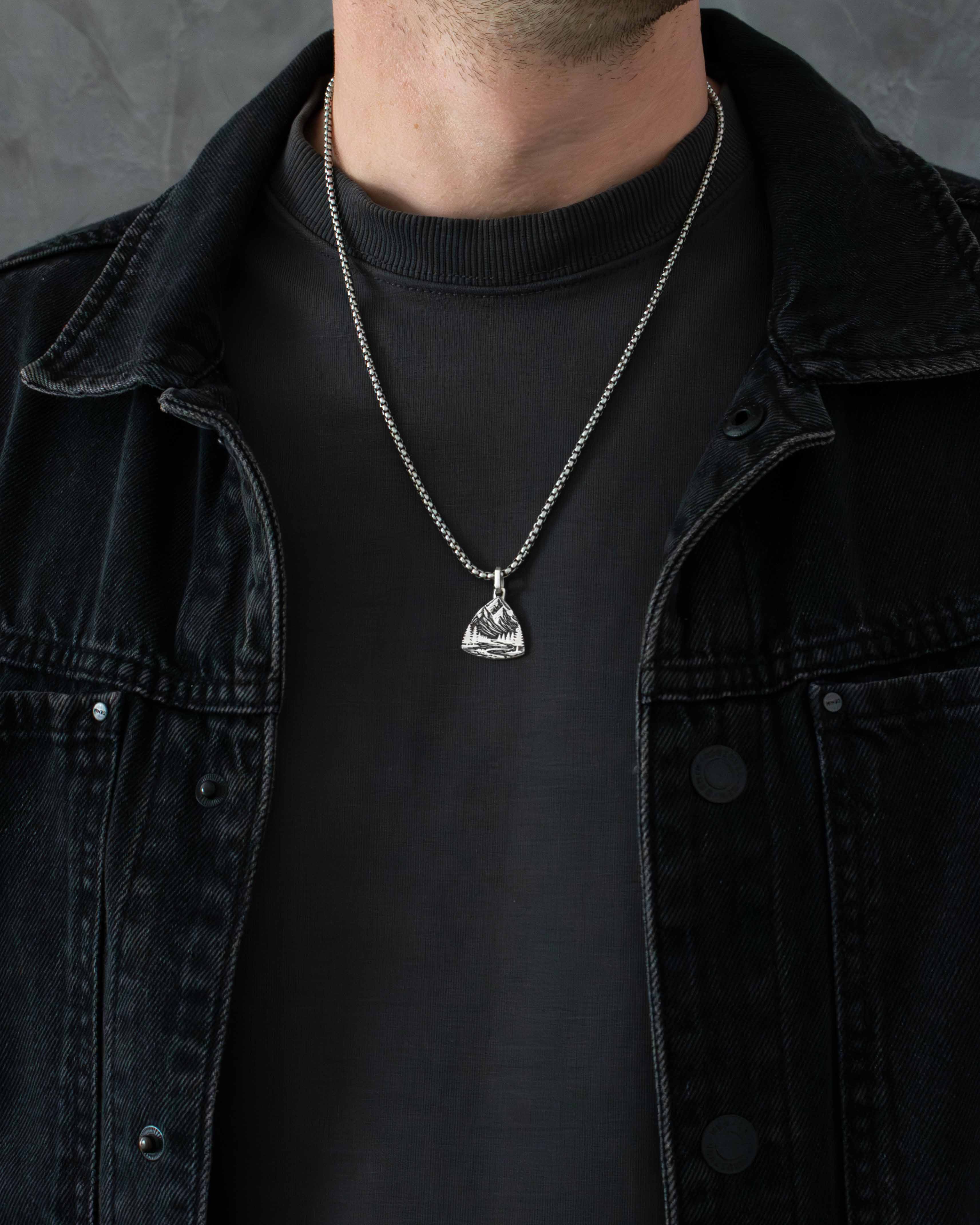 Mountains & Forest Silver Necklace Three-Sided Design