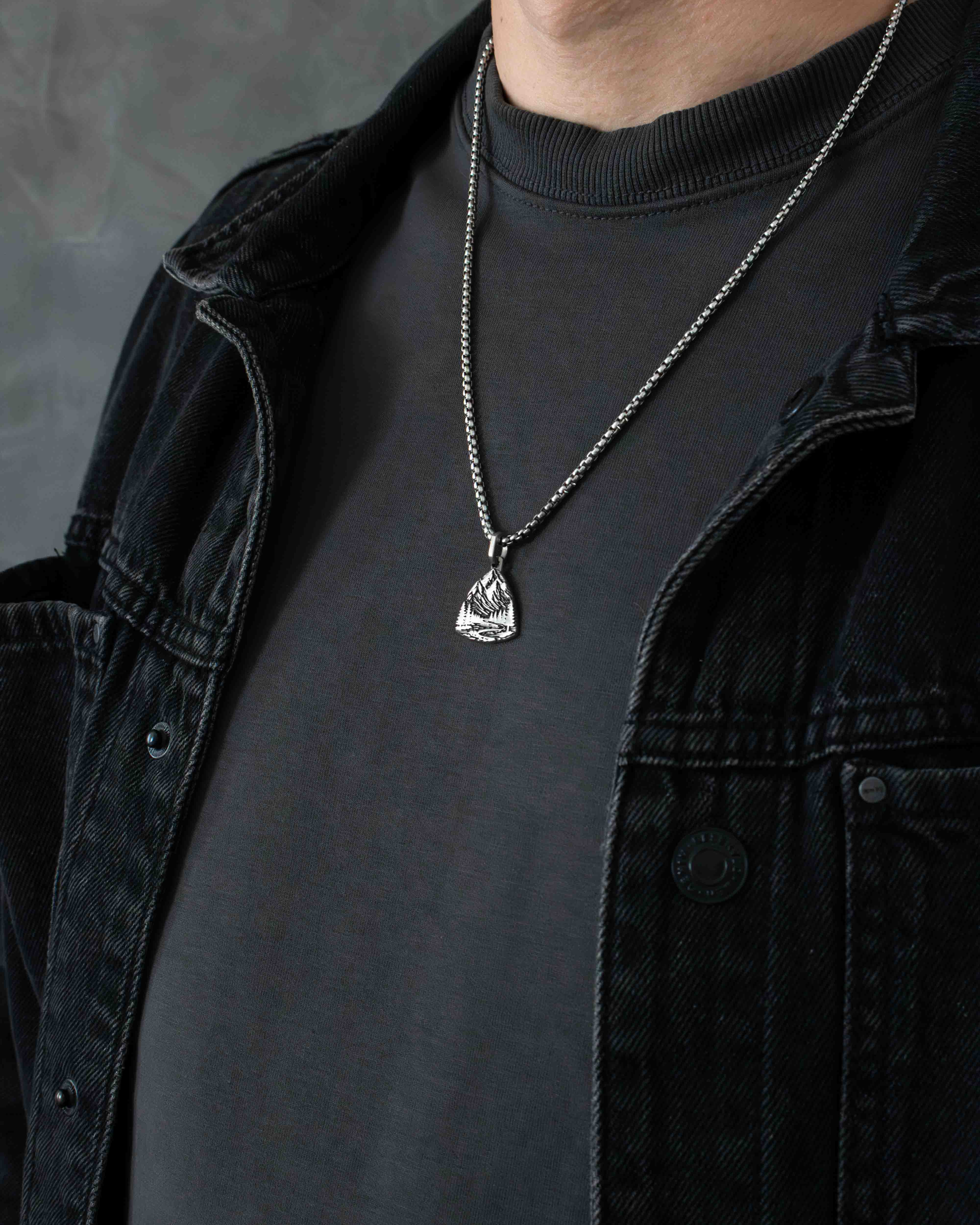 Mountains & Forest Silver Necklace Three-Sided Design
