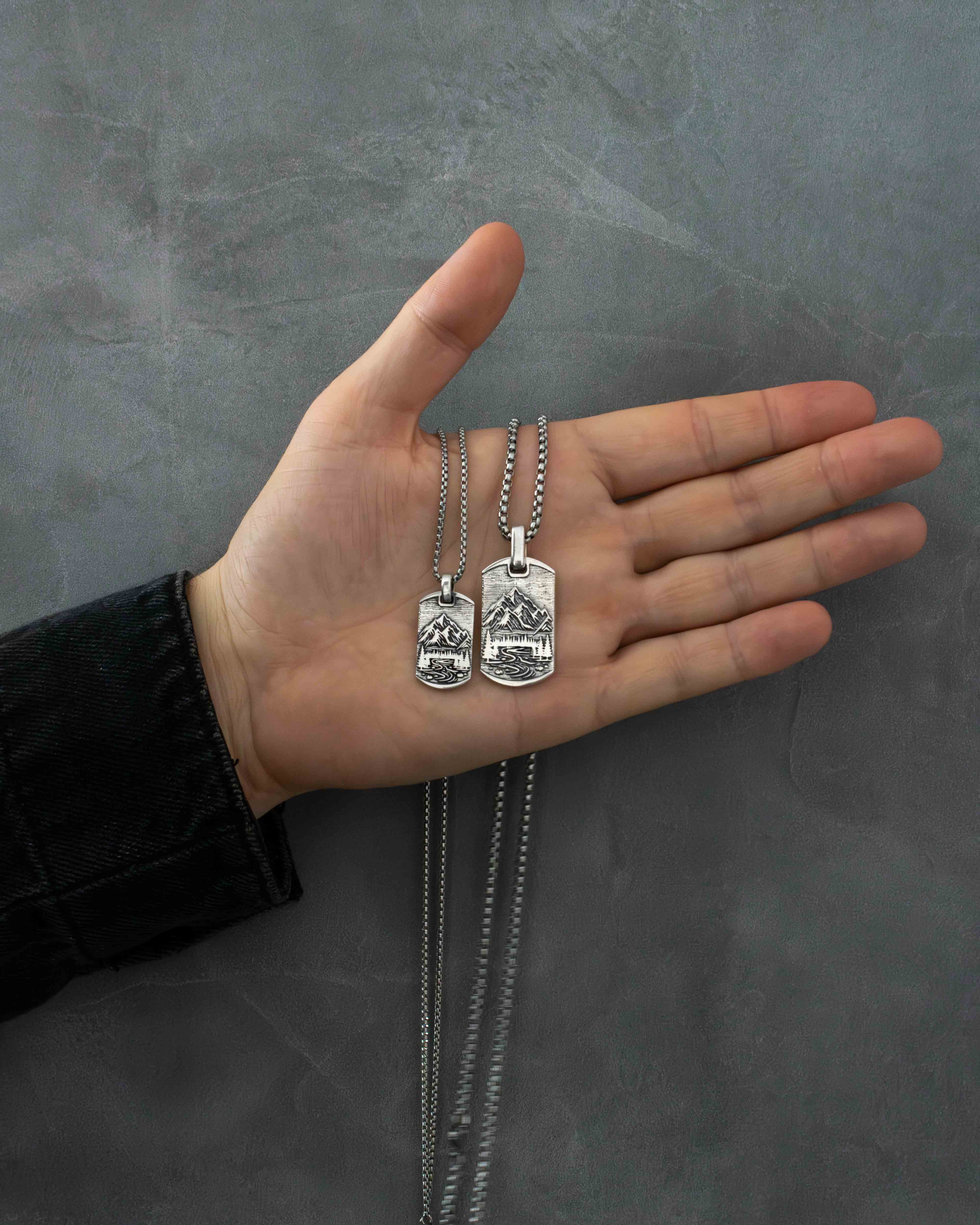Mountains and Forest Nature Pendant Sterling Silver