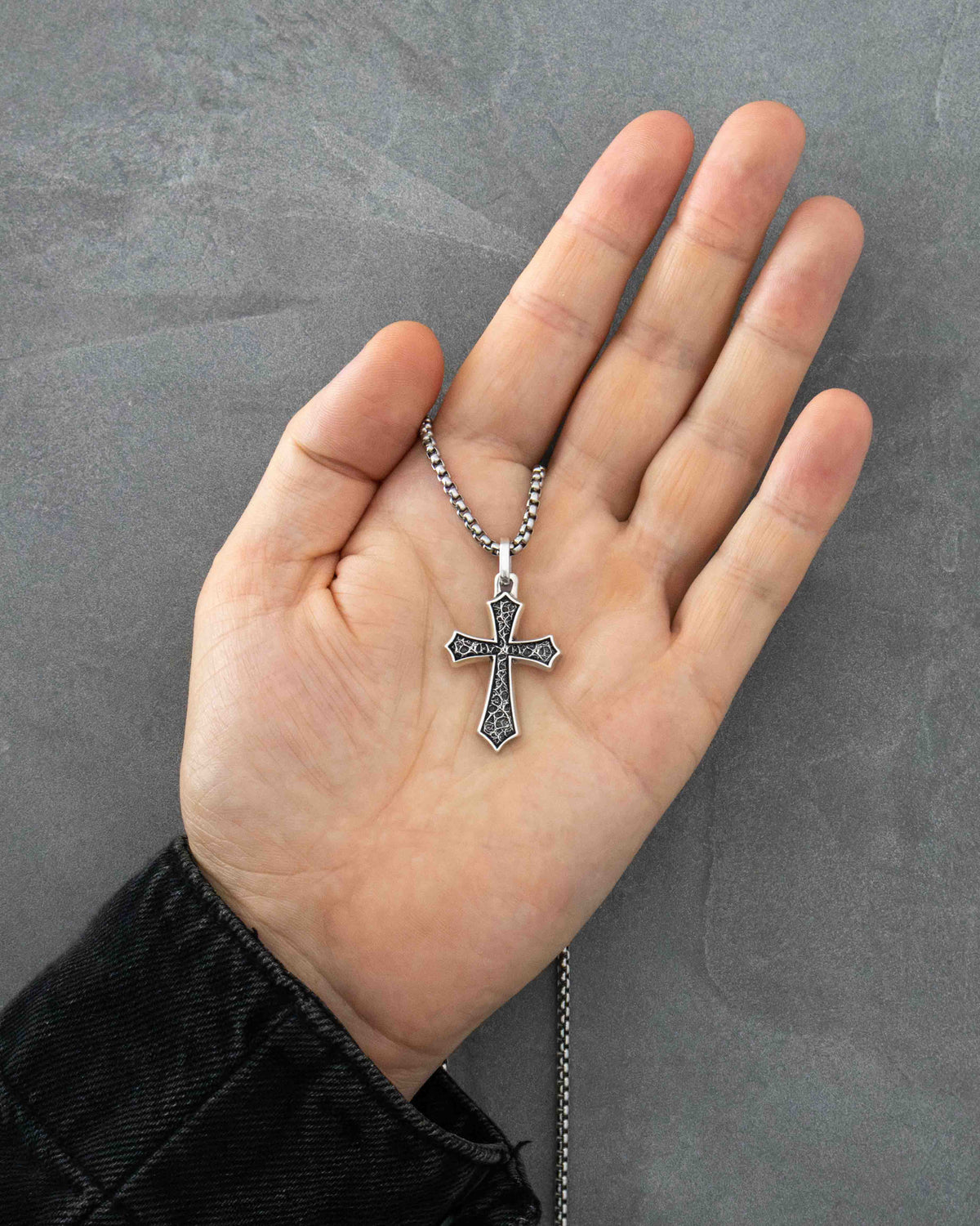 Oxidized Silver Cross Pendant Necklace Gothic Style