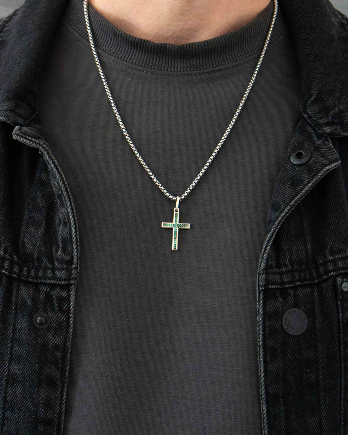 Emerald Cross Necklace Silver Multi Stone Minimal Style