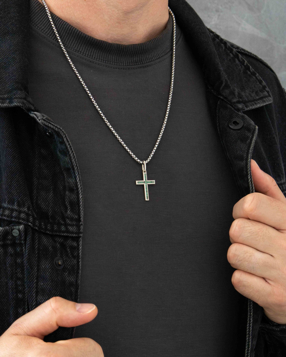 Emerald Cross Necklace Silver Multi Stone Minimal Style