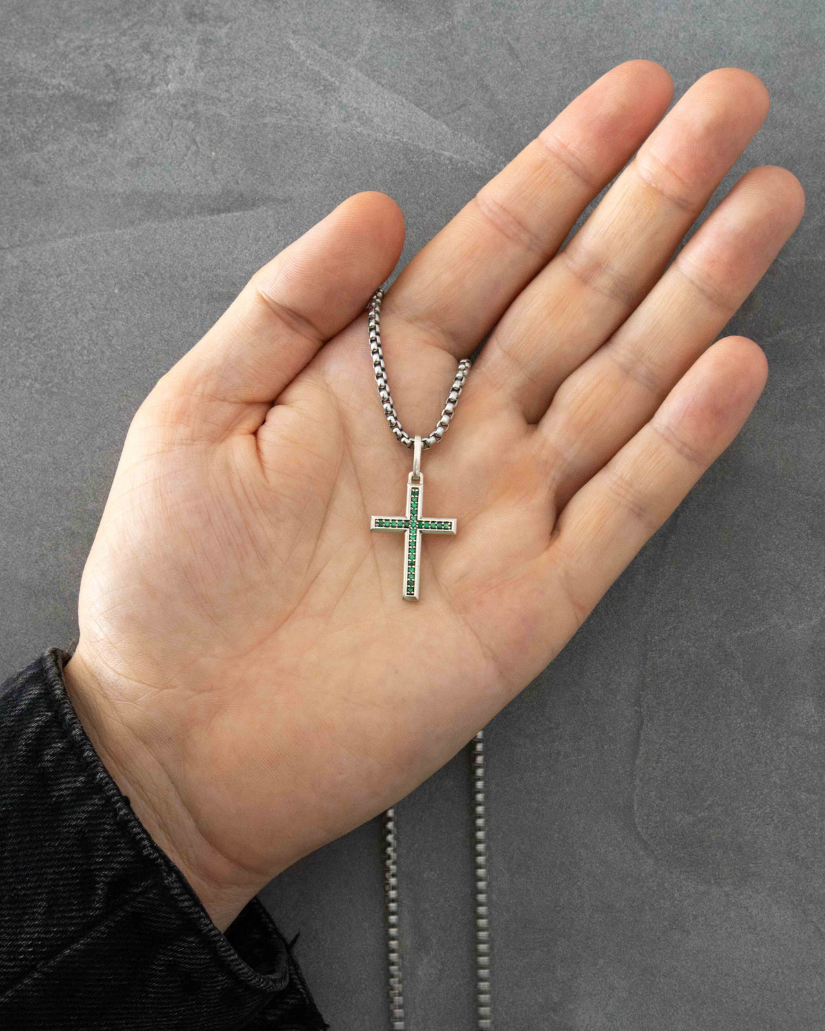 Emerald Cross Necklace Silver Multi Stone Minimal Style