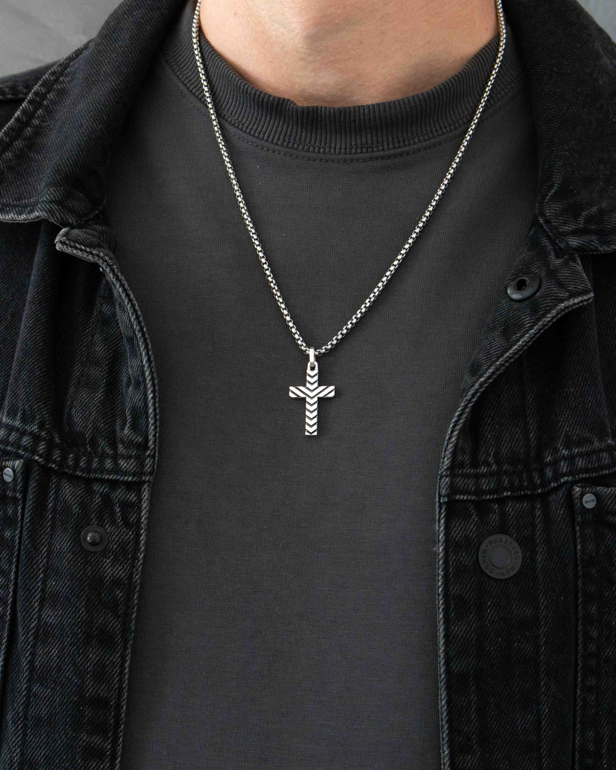 Chevron Cross Pendant Plain and Oxidized Silver