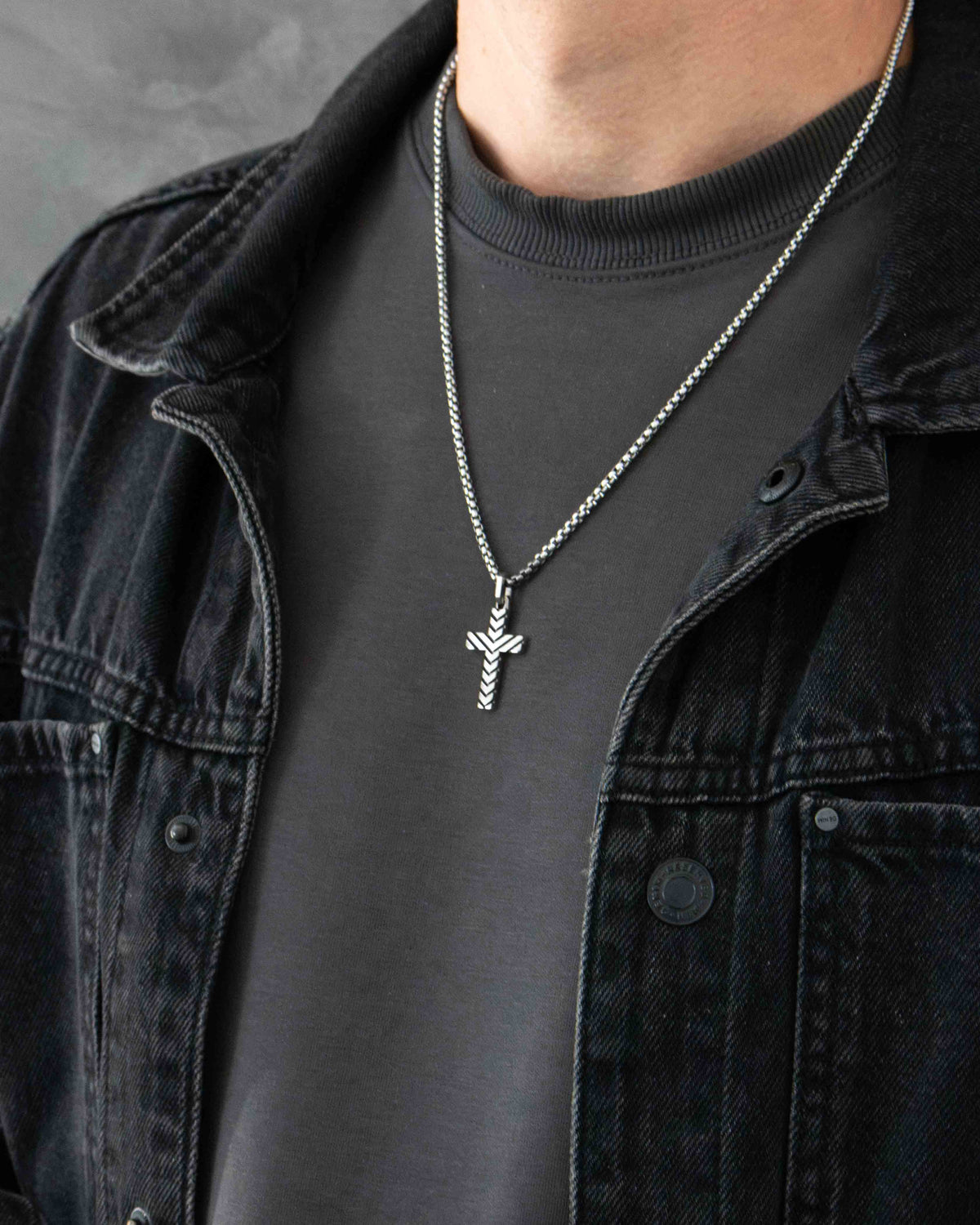 Chevron Cross Pendant Plain and Oxidized Silver