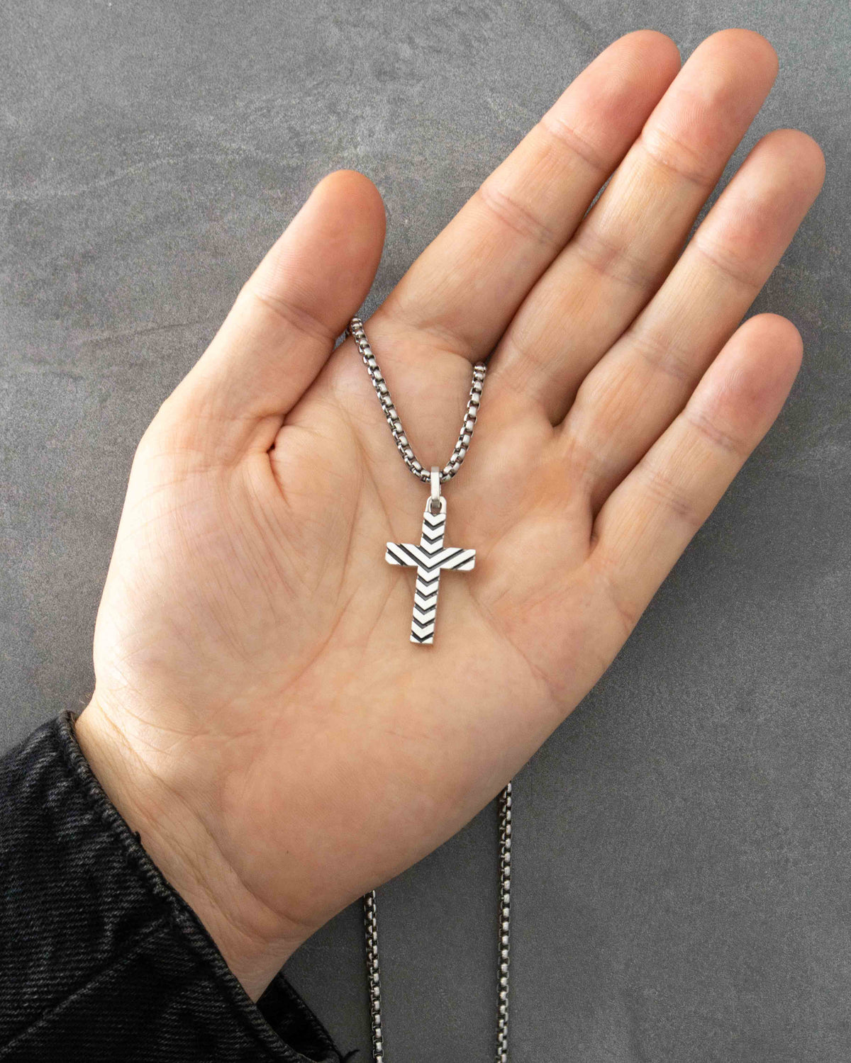 Chevron Cross Pendant Plain and Oxidized Silver