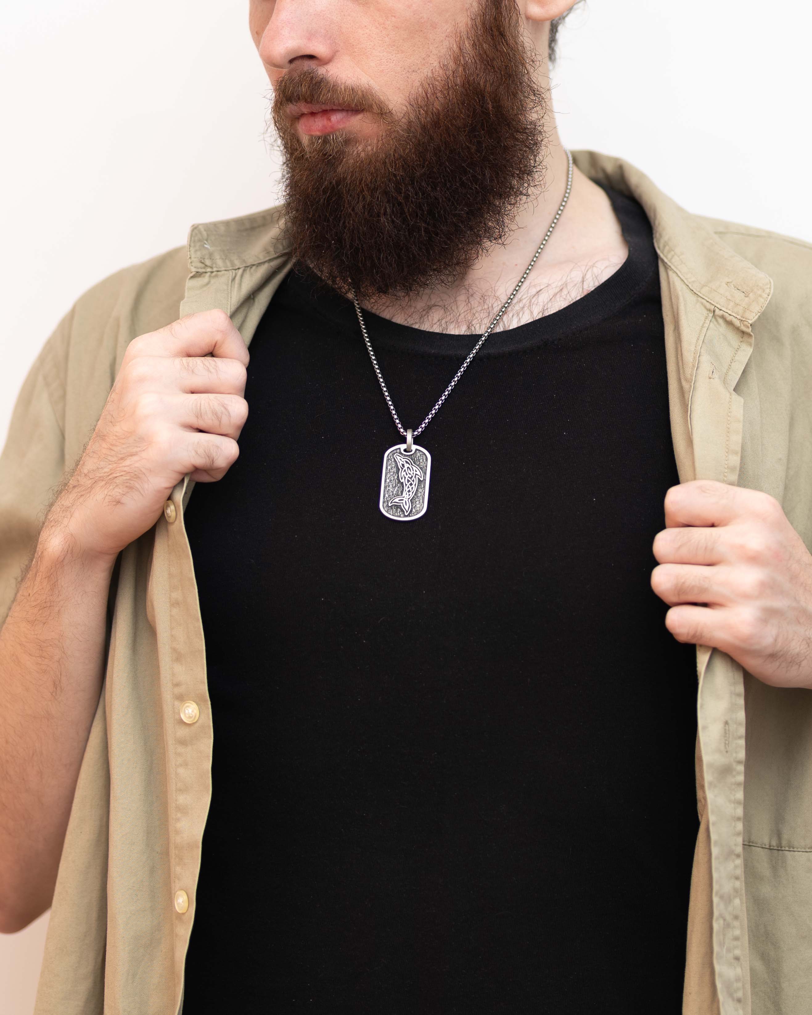 Silver Dolphin Amulet Pendant for Men with Celtic Knots