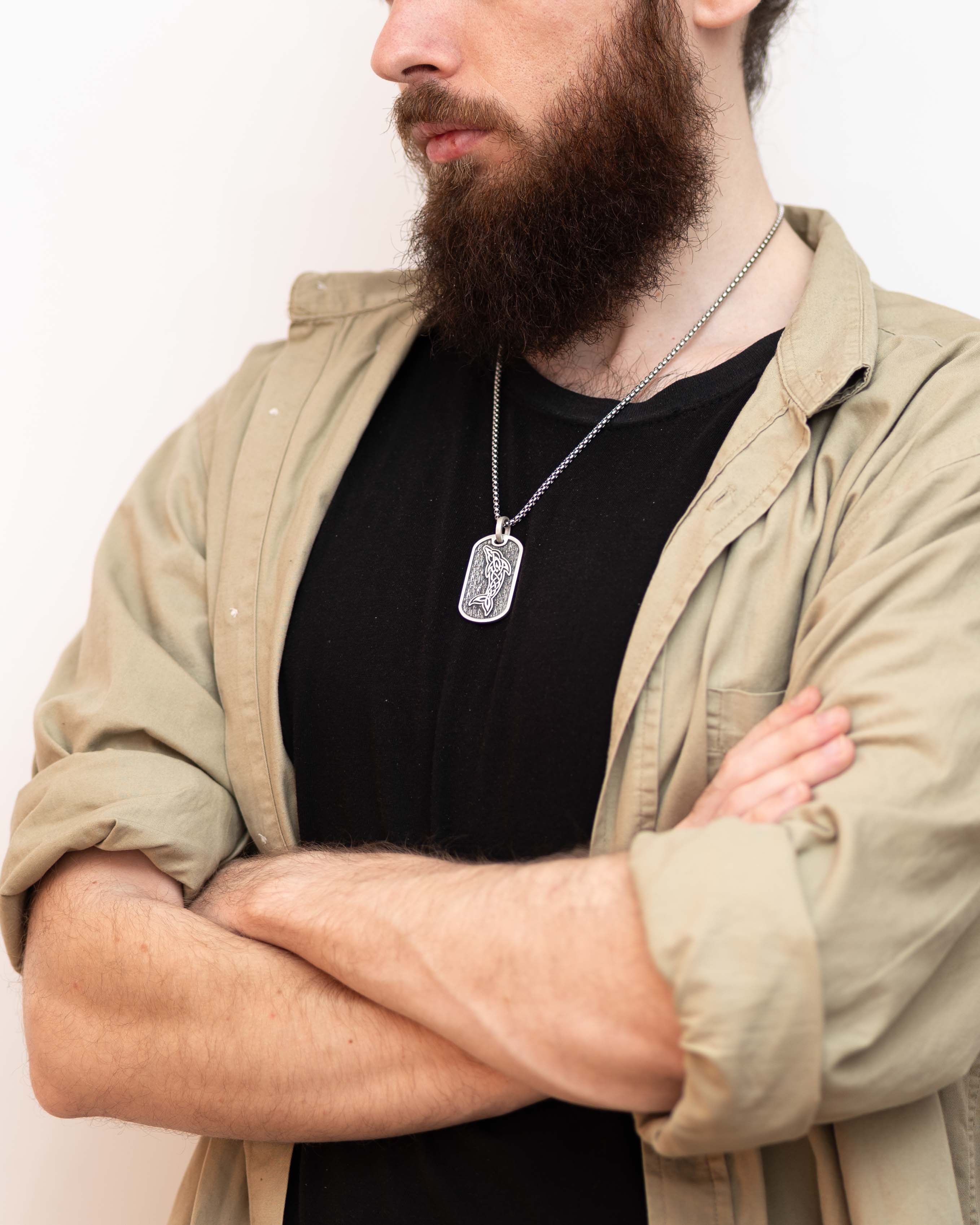 Silver Dolphin Amulet Pendant for Men with Celtic Knots