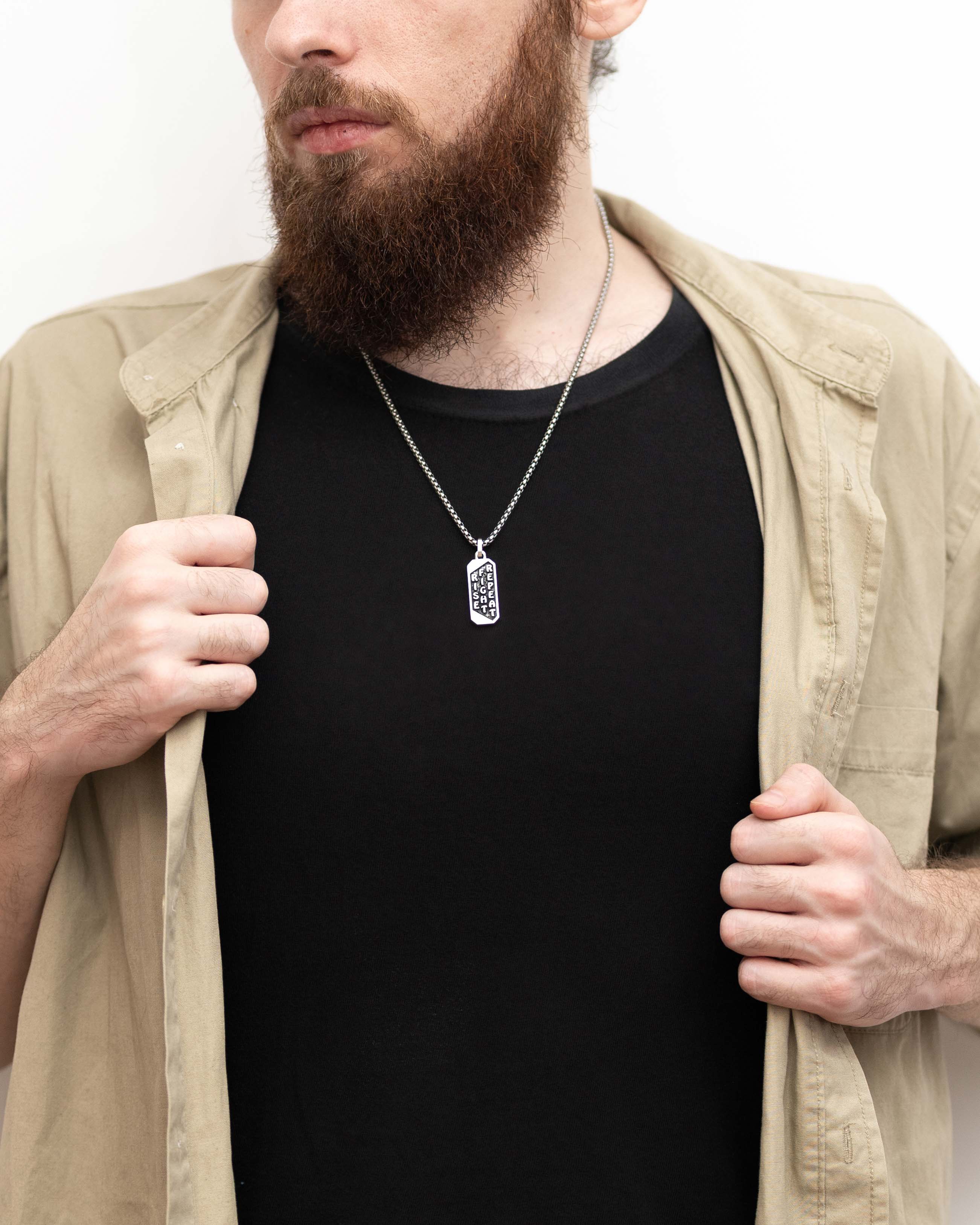 Men's Mantra Ingot Necklace Motivational Amulet Silver