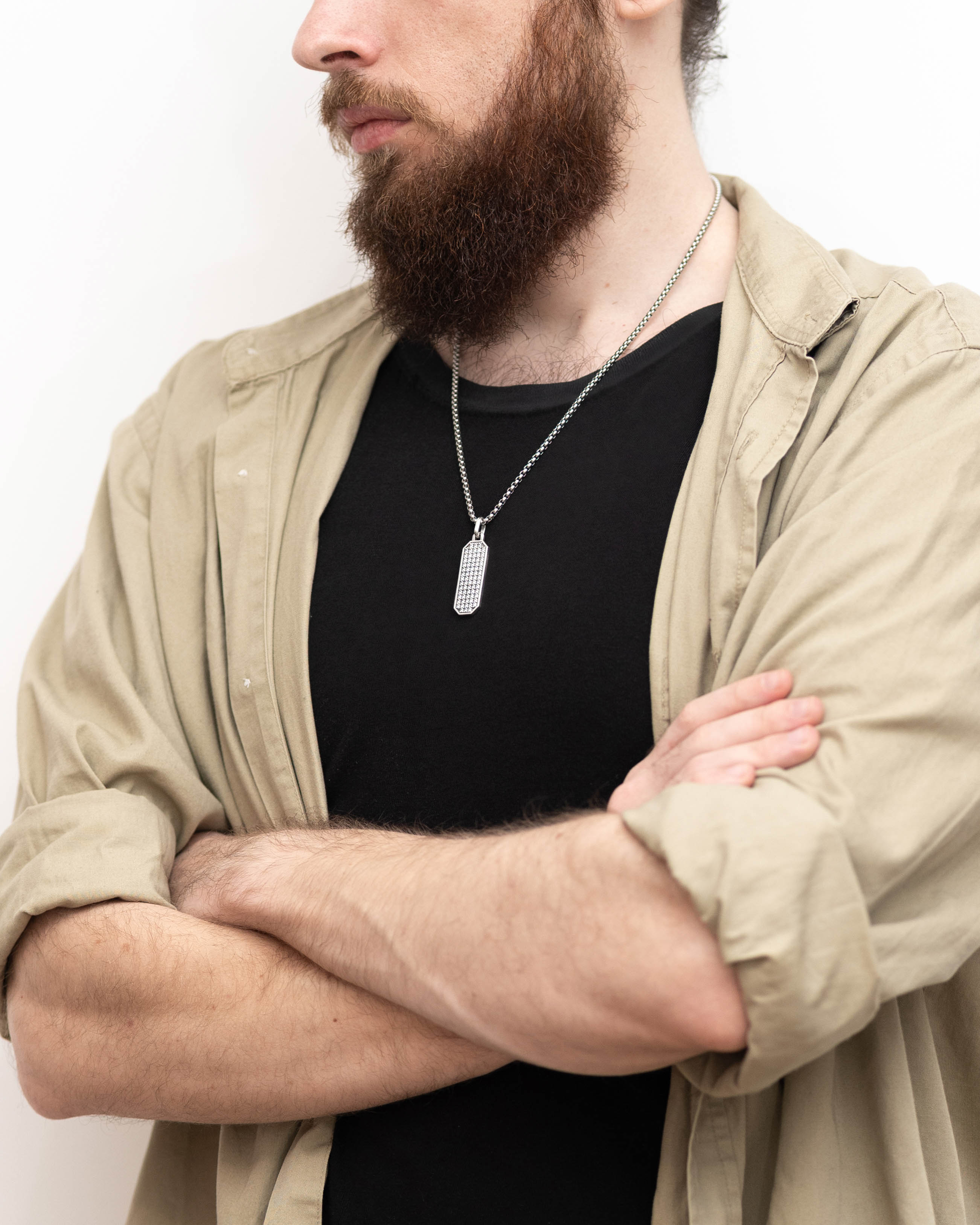 Elegant Silver Bar Necklace Pendant with Diamonds CZ