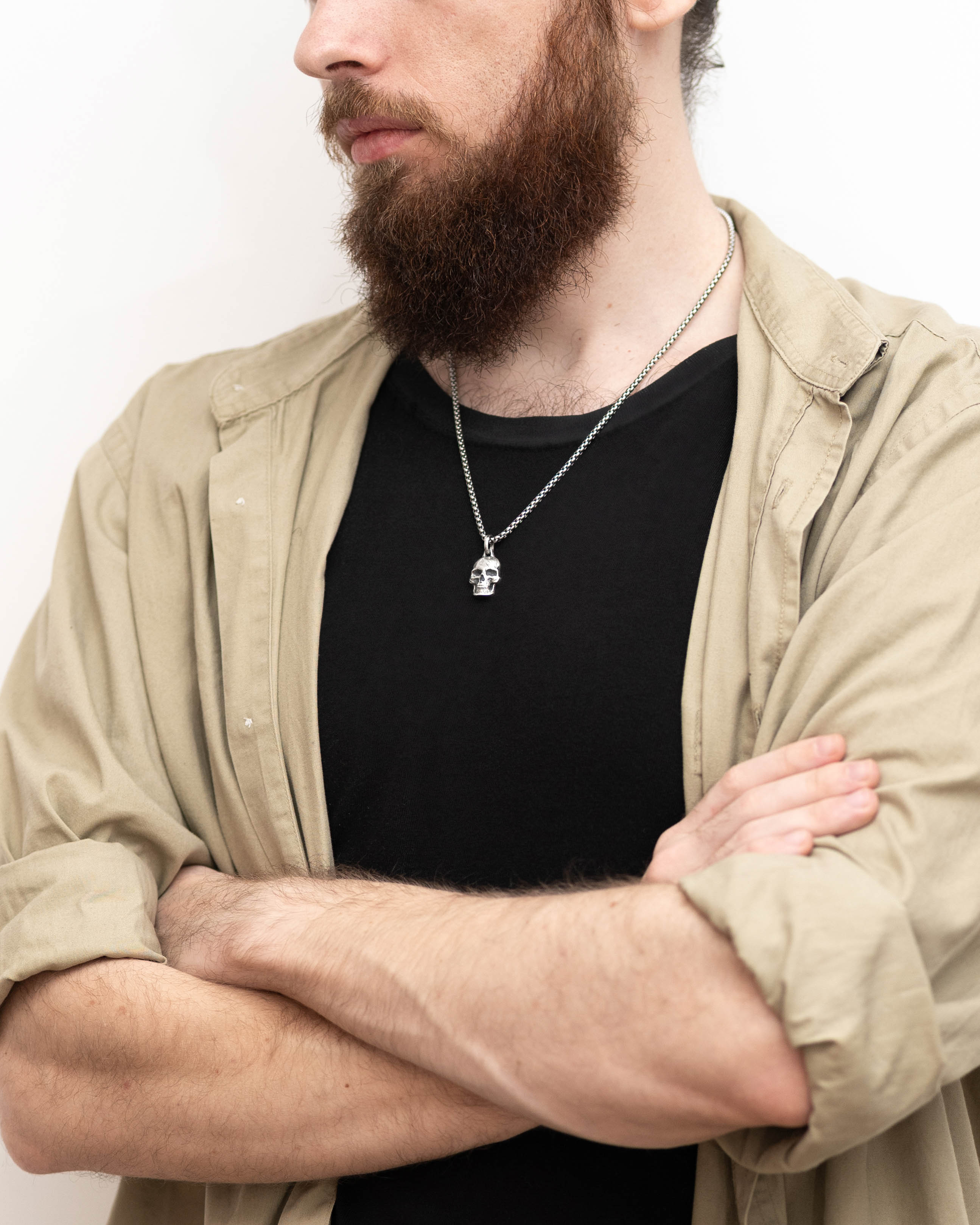 Masculine Skull Pendant Necklace Sterling Silver